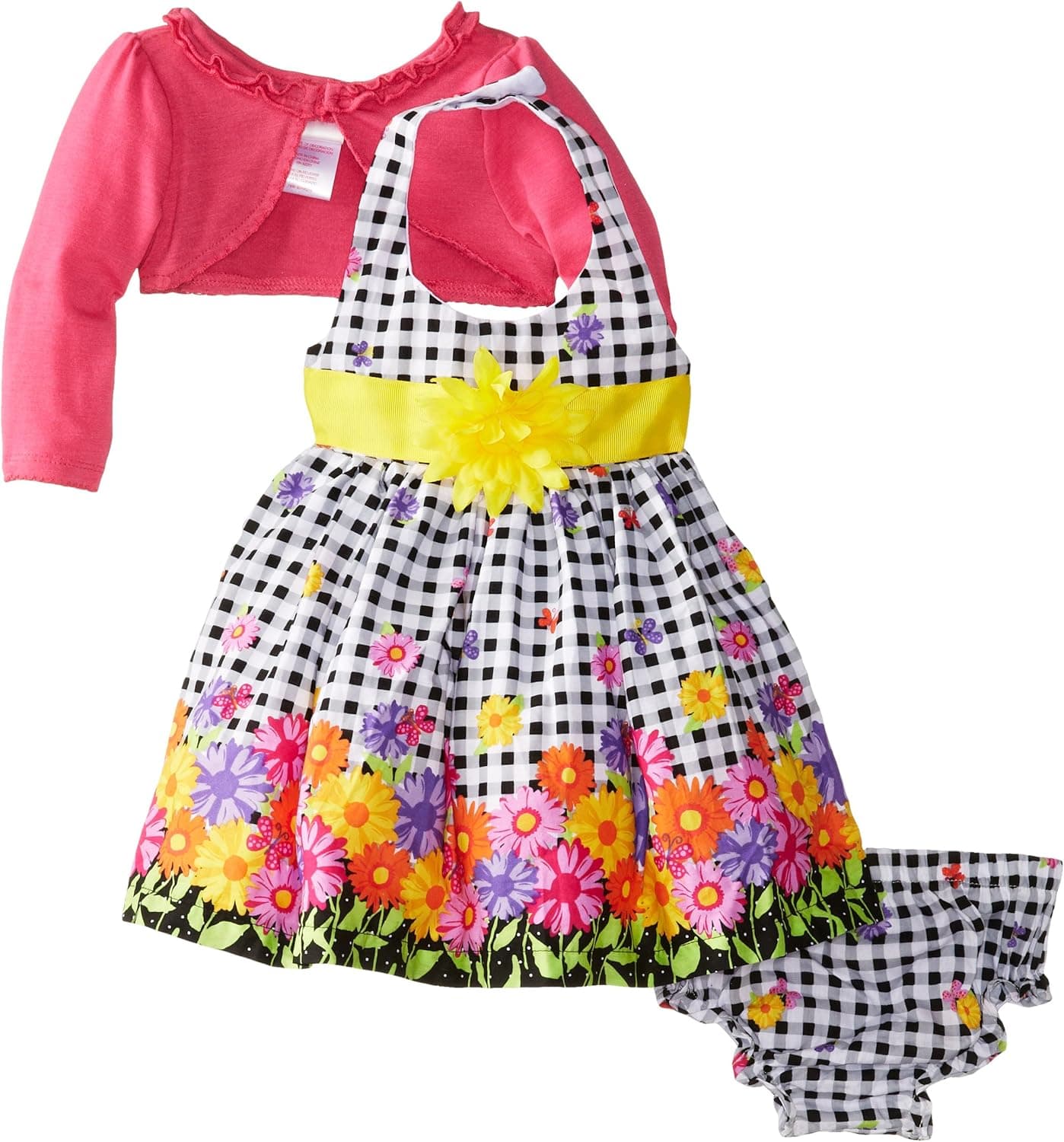 Nannette Baby Girls' 3 Piece Checkered Floral Dress Set