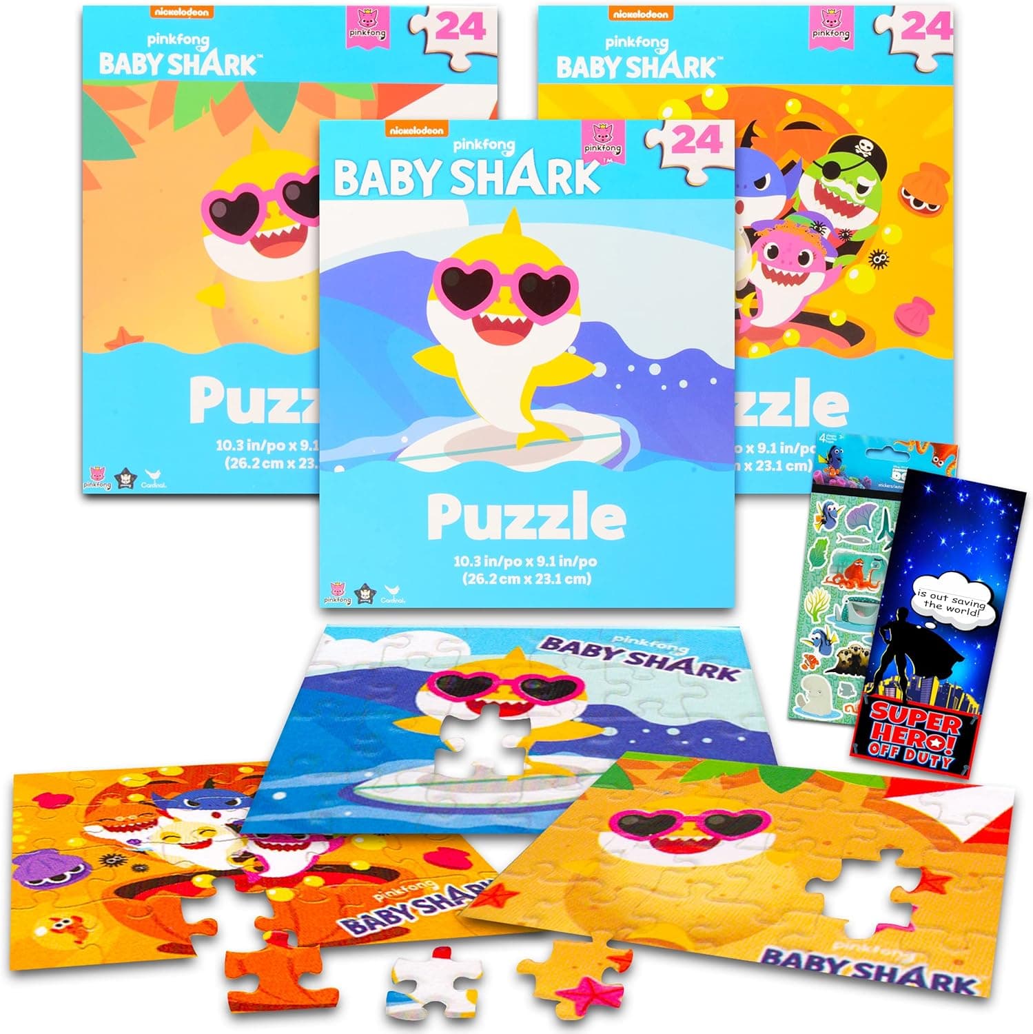 Baby Shark Puzzle 3-Pack Bundle ~ Baby Shark Jigsaw Puzzle Set 24 Pc Baby Shark Puzzles with Finding Dory Stickers (Baby Shark Puzzles for Toddlers)