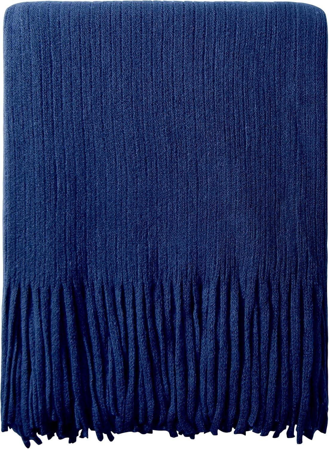 NTBAY Acrylic Knitted Throw Blanket, Lightweight and Soft Cozy Decorative Woven Blanket with Tassels for Travel, Couch, Bed, Sofa, 51x67 Inches, Royal Blue Striped