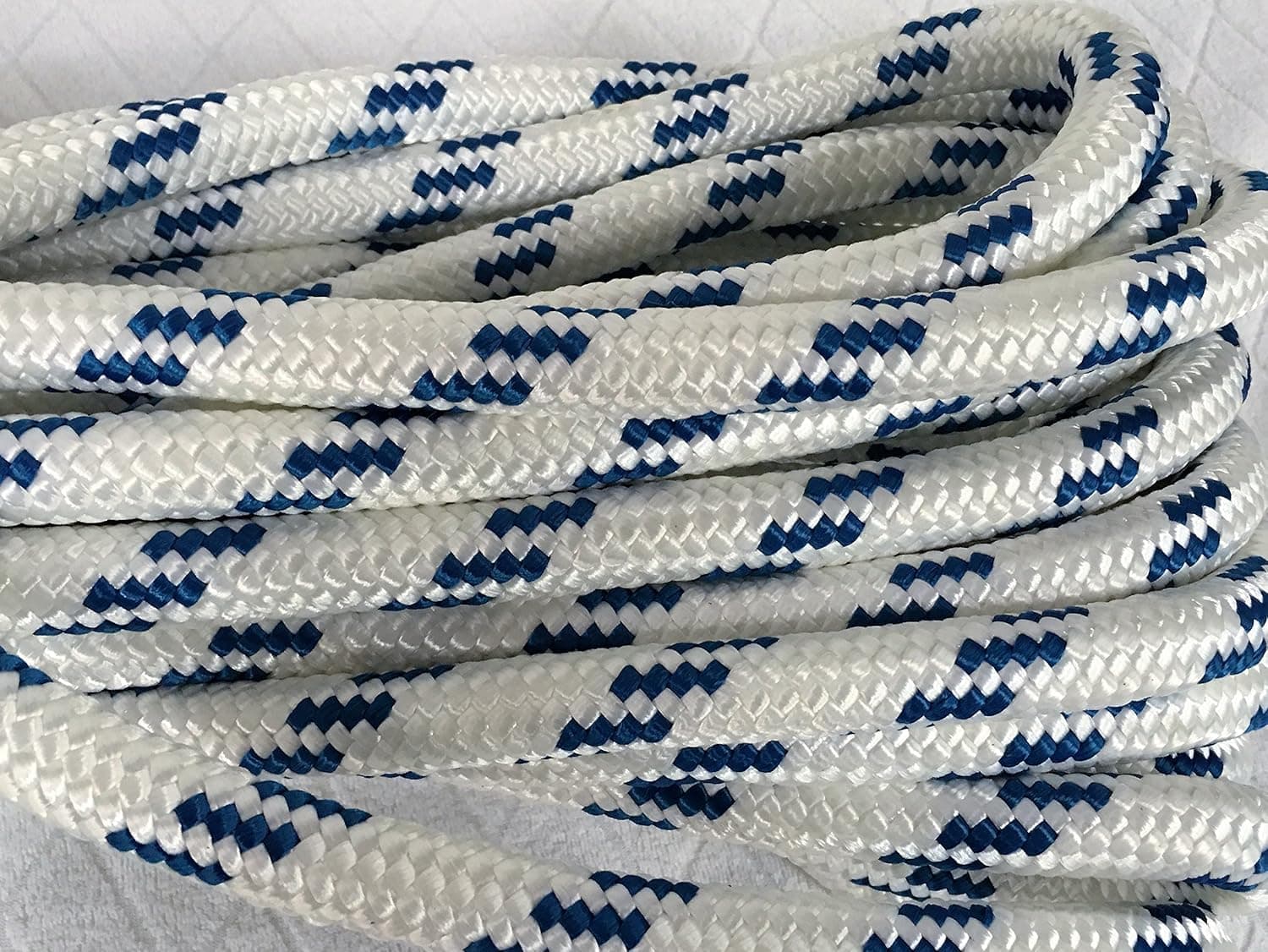 Double Braid Polyester Arborist Bull Rope 3/4 inch by 100 feet, White Blue