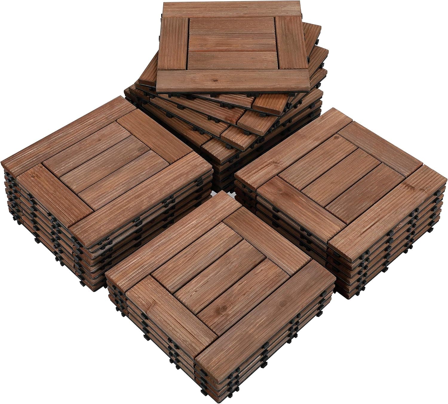 Yaheetech 27PCS Wooden Flooring Patio Deck Tiles Interlocking Tiles Patio Solid Wood and Plastic Indoor&Outdoor 12 x 12in Brown