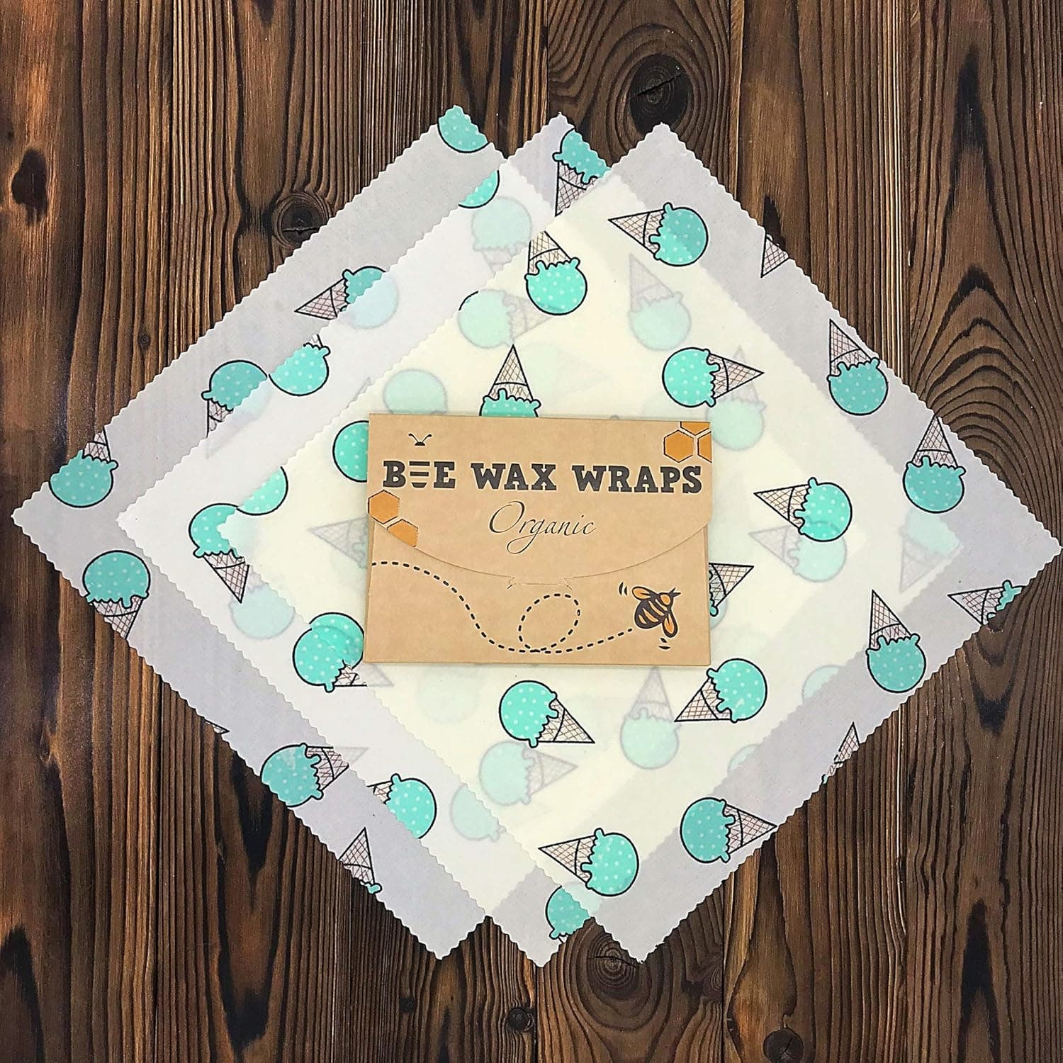 Beeswax Wrap - Organic Reusable Cling Food Wraps for Wrapping and Storage - Pack of 3-13" x 13" Large