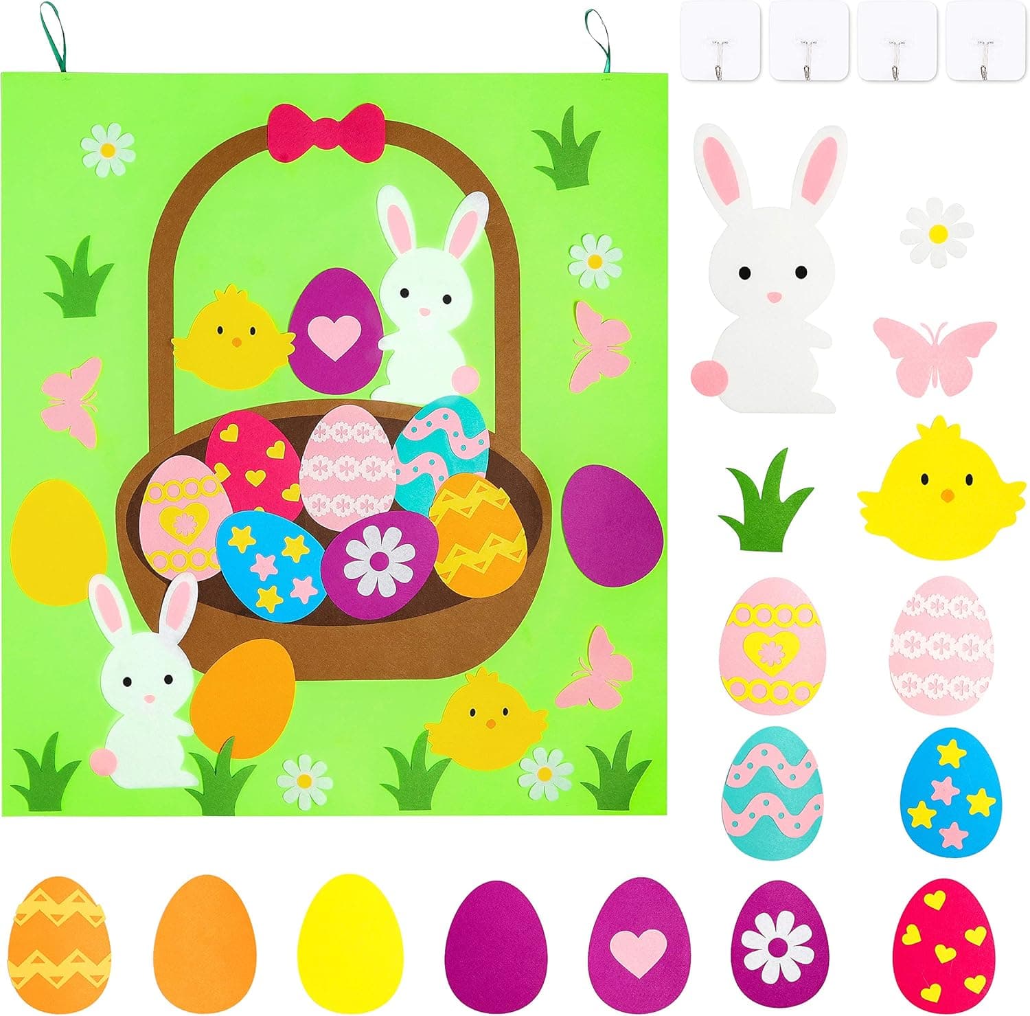 WATINC Easter DIY Felt Basket Set with 28 Detachable Ornaments, Happy Easter Wall Decoration, Hanging DIY Craft Kit Set for Easter Party, Easter Party Decor Supplies, Indoor DIY Game for Kids Family