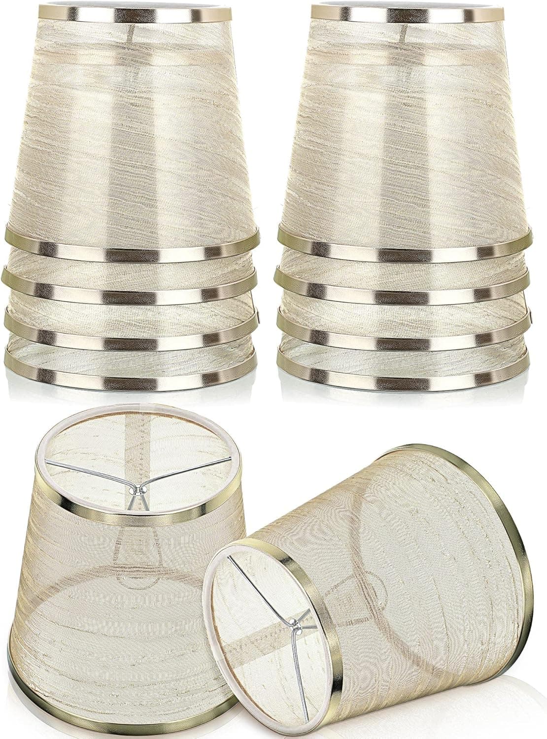 10 Pcs Chandelier Shades Crystal Chandelier Mini Lamp Shade Clip On, 4.3 x 5.9 x 5.5 Inches (Gold)