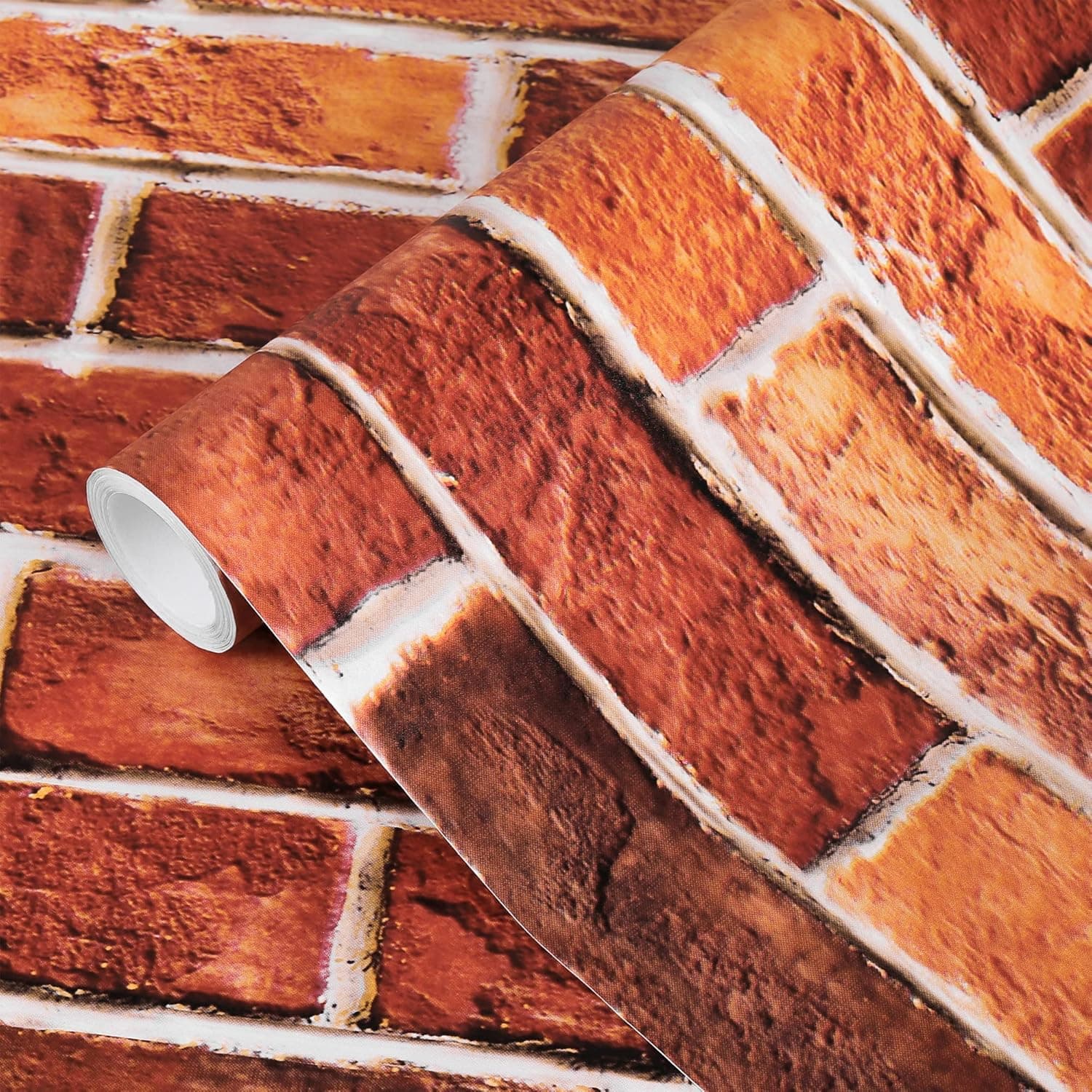 3D Red Brick Wallpaper Peel and Stick Contact Paper Wall Paper Self Adhesive and Removable 17.7in ×118in Wall Coverings Decorative PVC Vinyl Film for Christmas