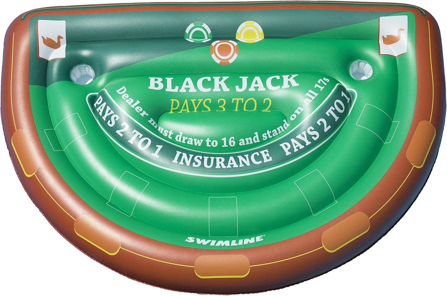 Swimline Inflatable Blackjack Game Table Raft with Waterproof Cards Green/Brown, 60"/40"/12"