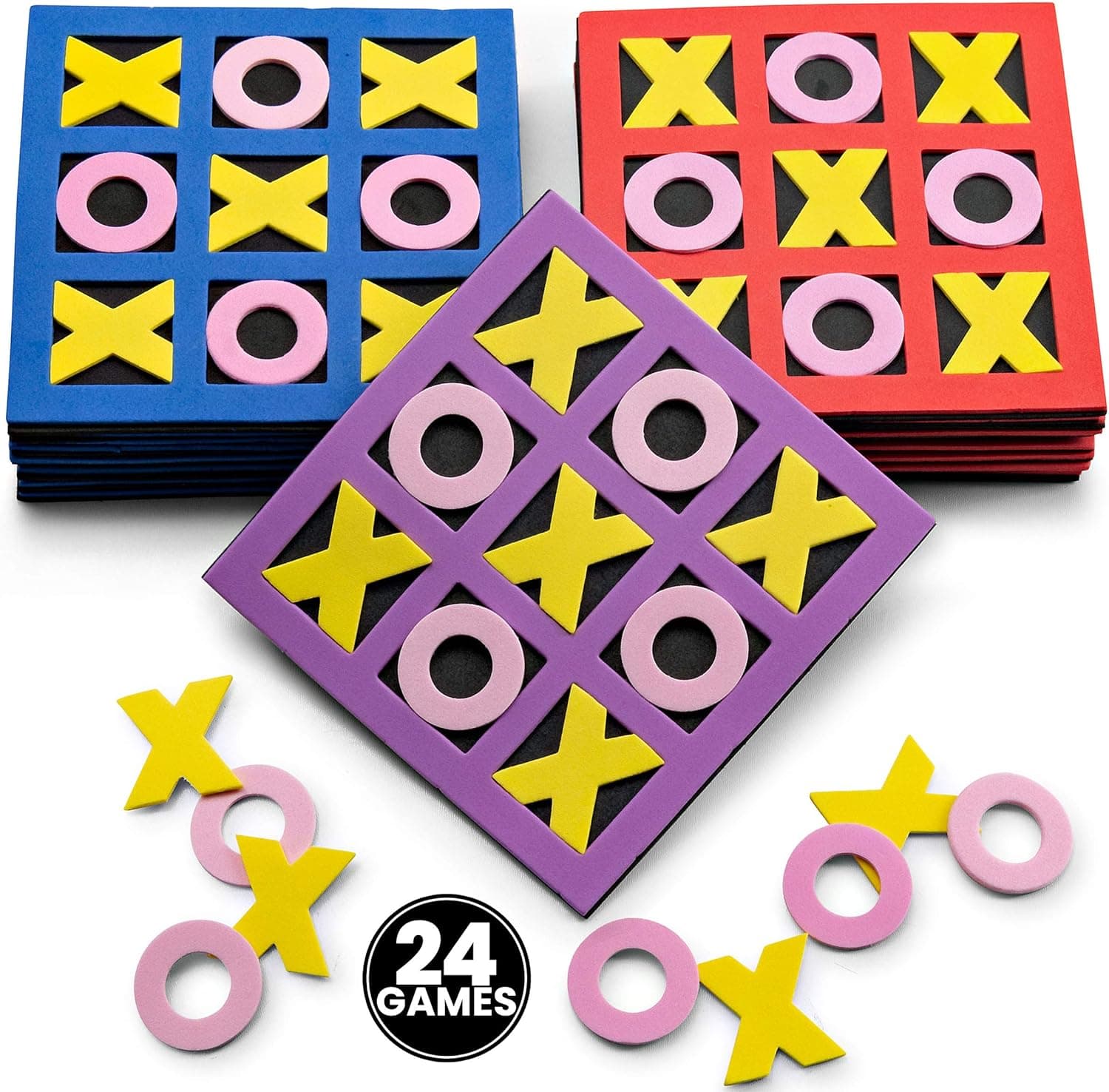 Bedwina Tic Tac Toe (Bulk Pack of 24) 5"x5" Foam Tic-Tac-Toe Mini Board Game Toys for Kids, Birthday Party Favors, Goody Bag Stuffers, Classroom Prizes & Occupational Therapy, Stocking Stuffers