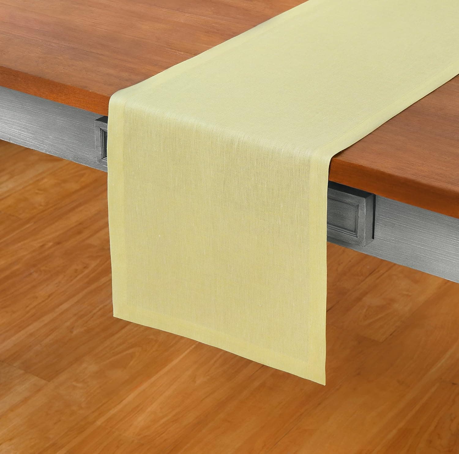 Solino Home Linen Table Runner – Chambray Yellow, 100% Pure Linen 14 x 36 Inch Table Runner – Athena, Handcrafted with European Flax and Machine Washable
