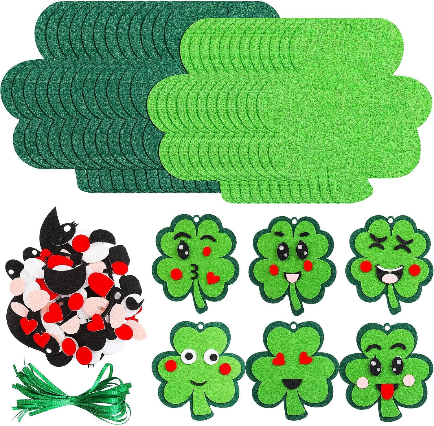 Boao 24 Pieces St. Patrick Day Shamrock Decoration Lucky Clover Ornament Craft with Cute Facial Expression Stickers St. Patrick Day Craft Kit for Party Favors Classroom School Decoration