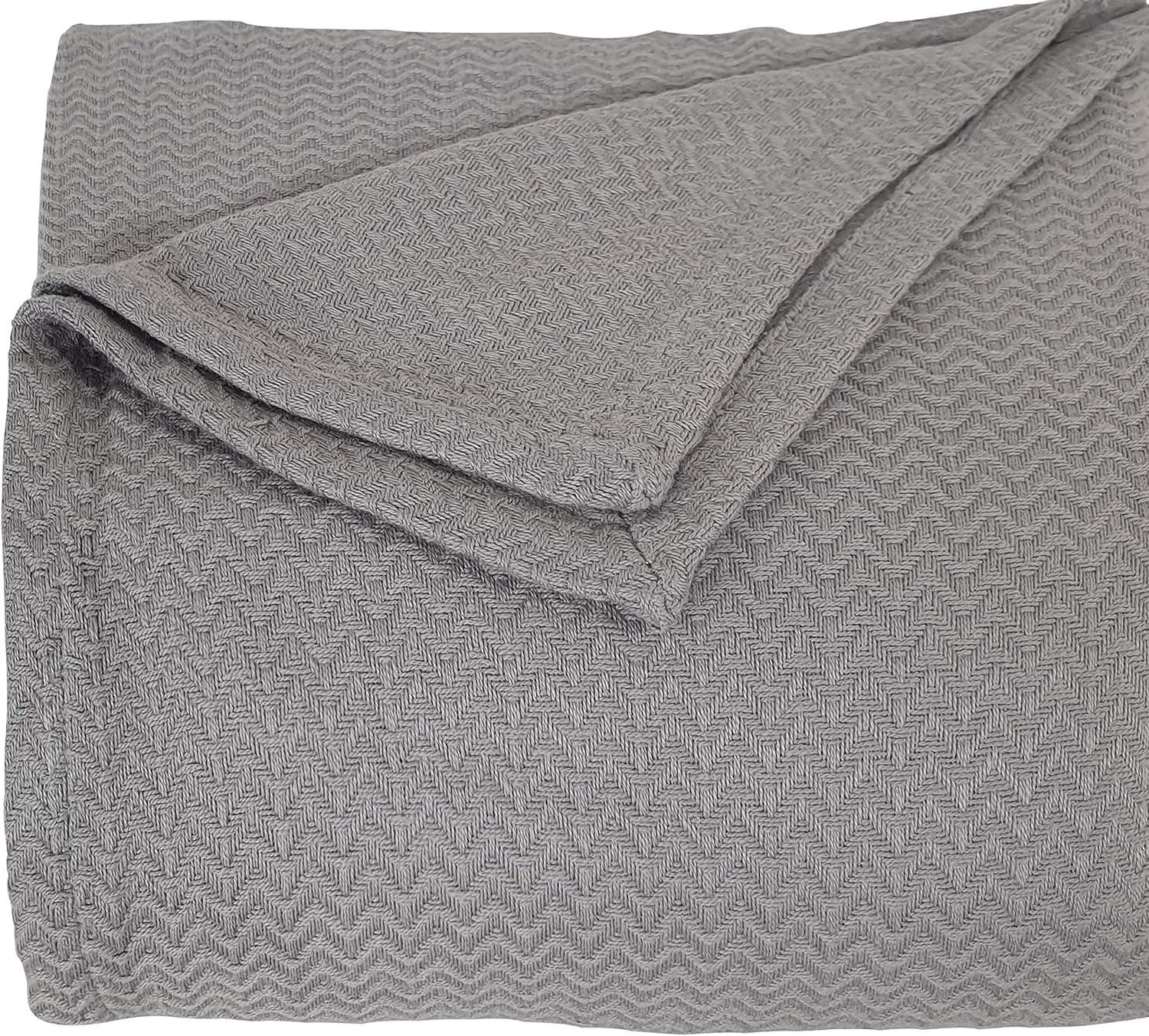 OMkras 100% Cotton Blanket King Herringbone Soft Throw Bed Blanket Thermal Breathable Bed Blanket Light Weight BLANKET100% Cotton Grey 90"X108"