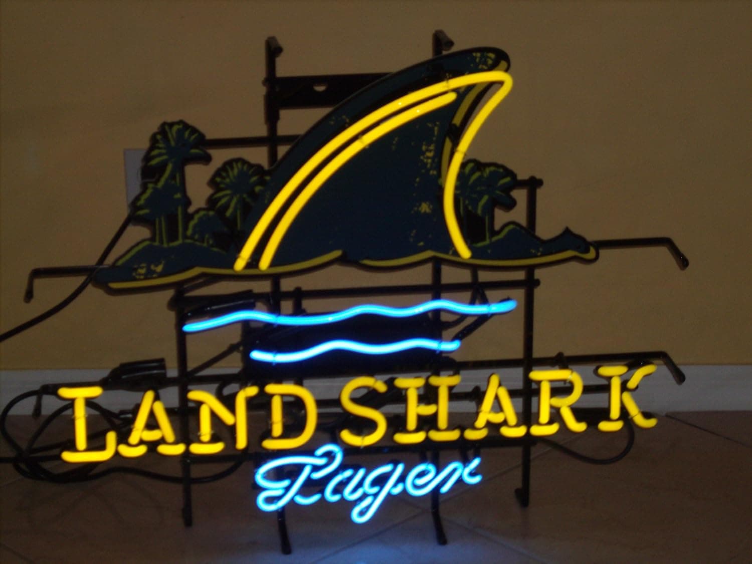 New Landshark Lager Grill Jimmy Buffetts Real Neon Glass Light Beer Bar Sign