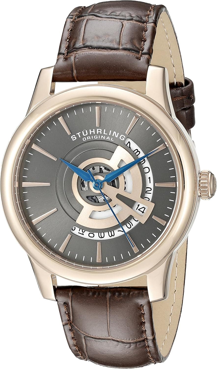 Stuhrling Original Men's 787.04 Symphony Quartz Date Leather Strap Brown Watch