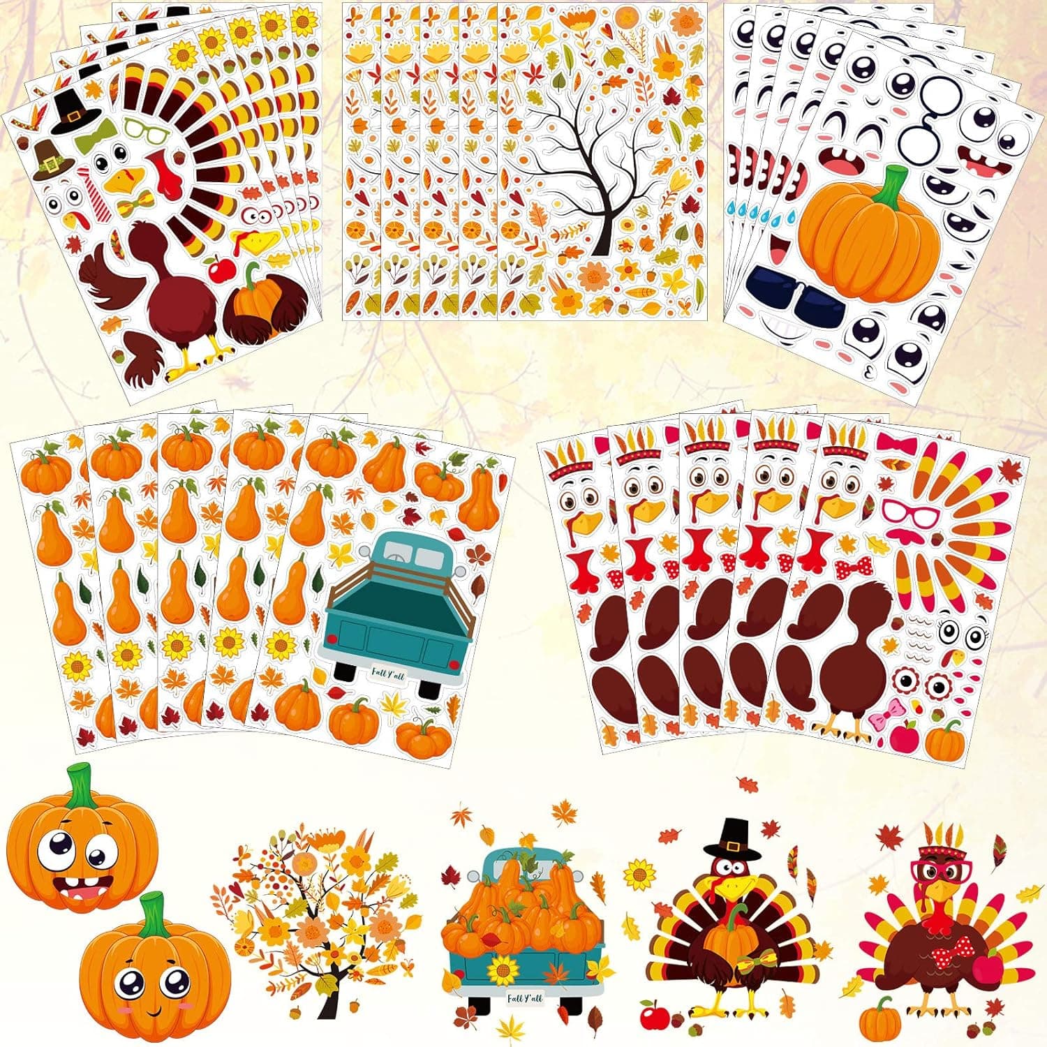 25 Pieces Make-A-Face Thanksgiving Sticker Mix and Match Thanksgiving Stickers Make A Turkey Stickers Thanksgiving Party Games for Kids Birthday Party Decorations