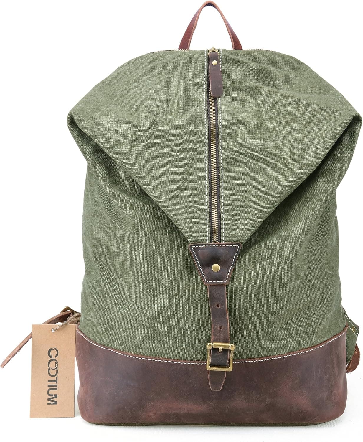 Gootium Canvas Leather Backpack - Vintage Causal Day Pack Travel Rucksack, Army Green