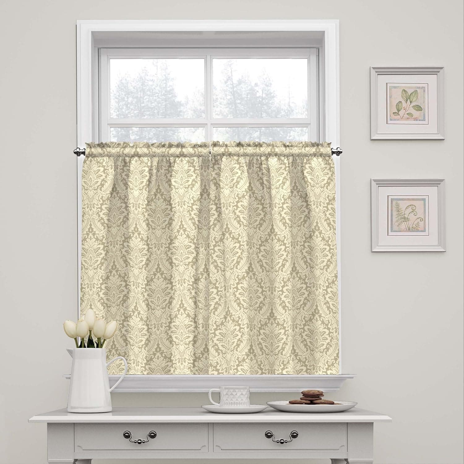 Waverly Donnington-Rod Pocket Curtains for-Kitchen and-Bathroom, Double Panel, 52" x 36", Linen