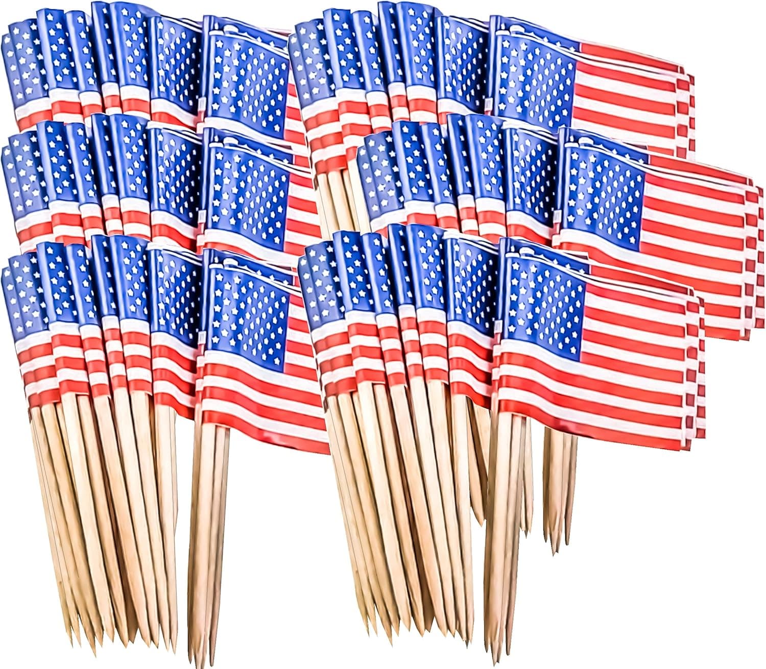 Heatoe 300 Pcs American Flag Toothpicks, USA Cupcake Food Hamburger Bar Cocktail Party Festival DIY Decorations Flag Toothpicks