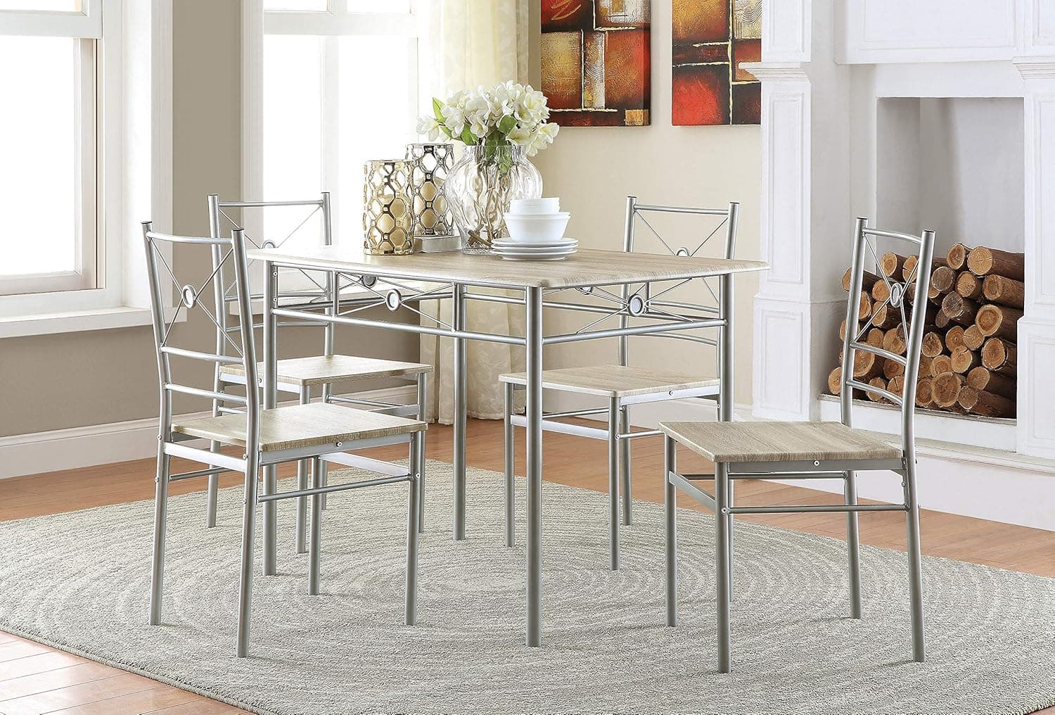 5-Piece Rectangular Dining Set Brushed Silver