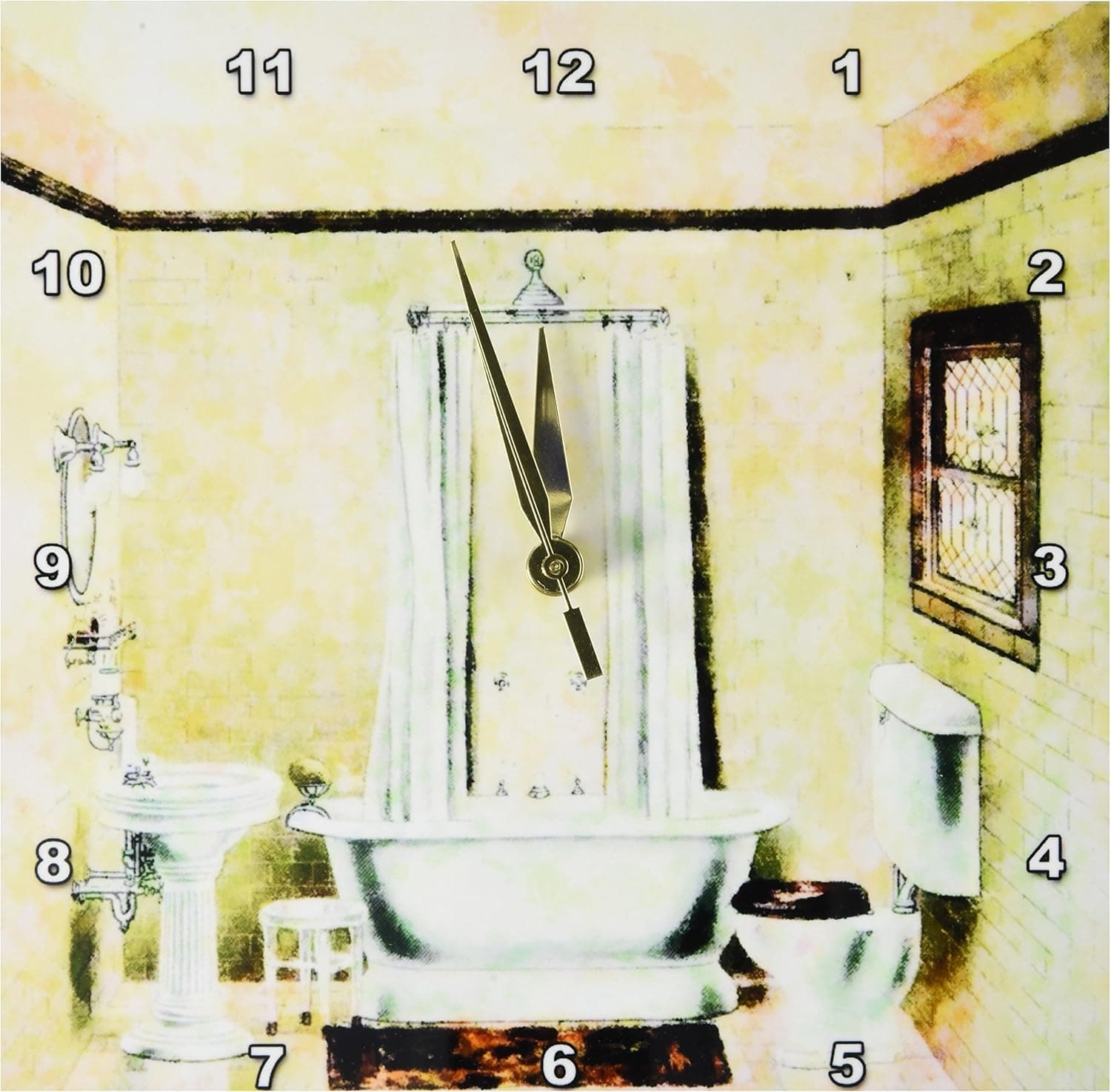 3dRose dpp_61865_1 Vintage Bathroom Wall Clock, 10 by 10-Inch