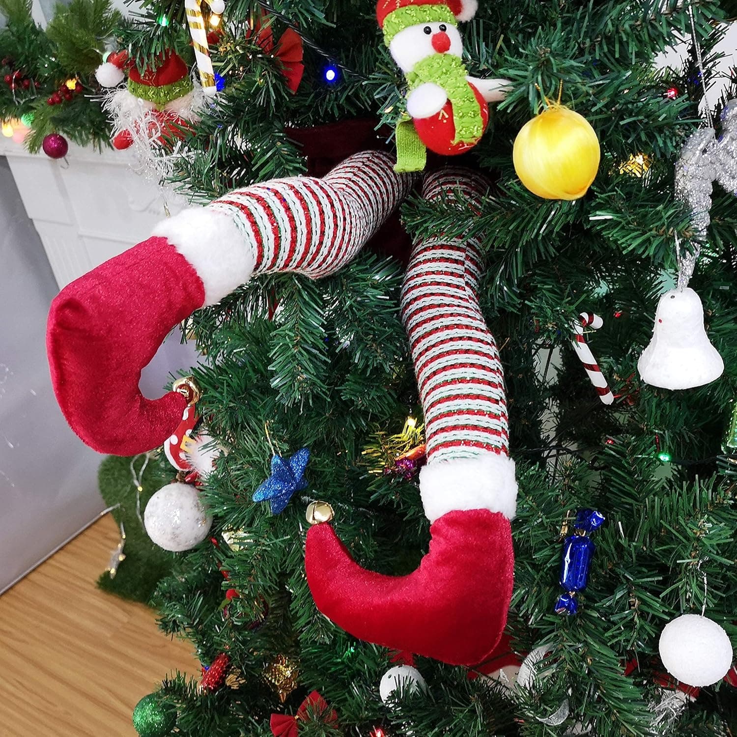 Houwsbaby Plush Elf Legs for Christmas Tree Decor Stuffed Legs Stuck in Tree for Home Party Fireplace Ornaments, Red, 20''