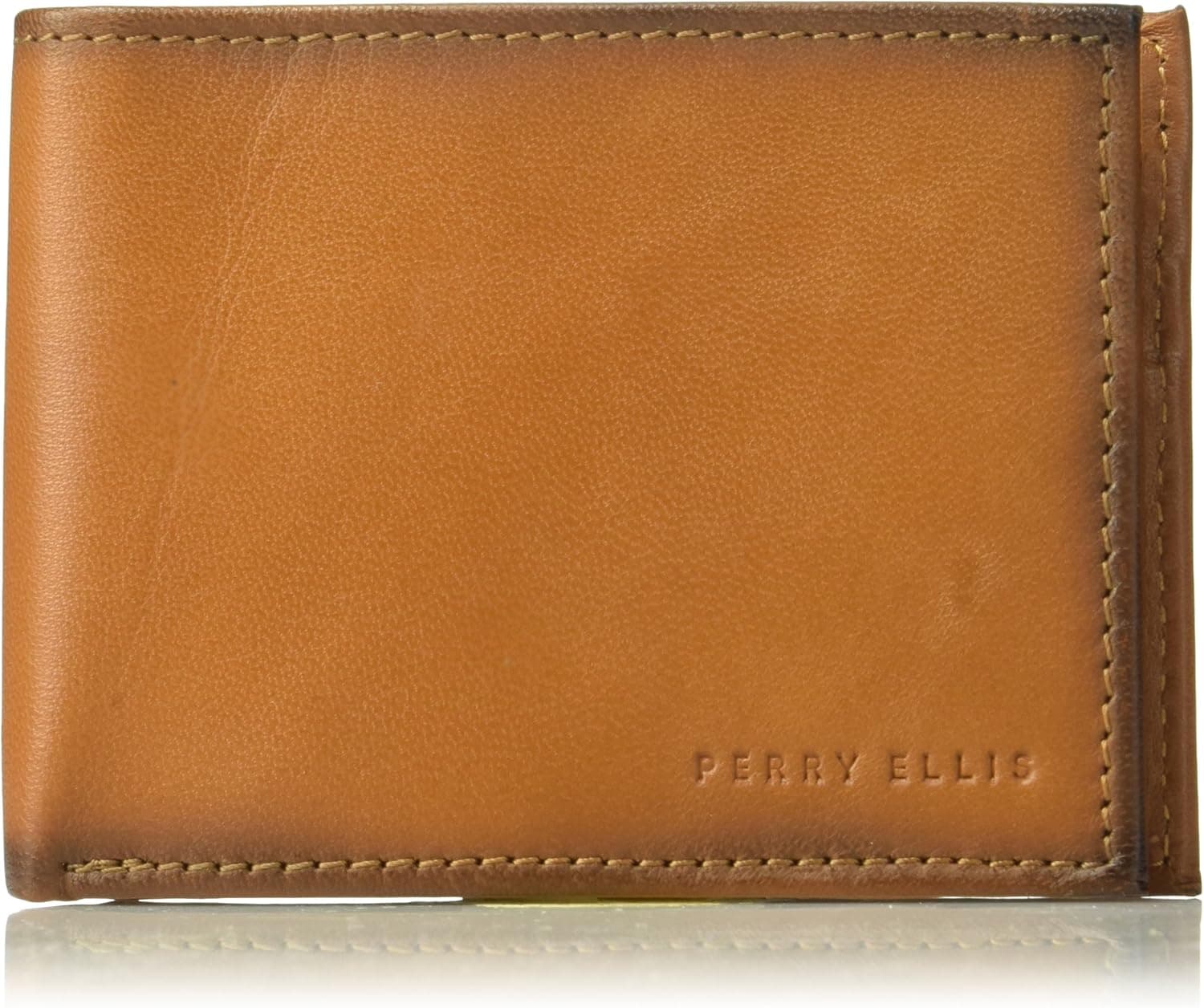 Perry Ellis mens Rfid Burnished Bifold Bi Fold Wallet, Tan, 1SZ US