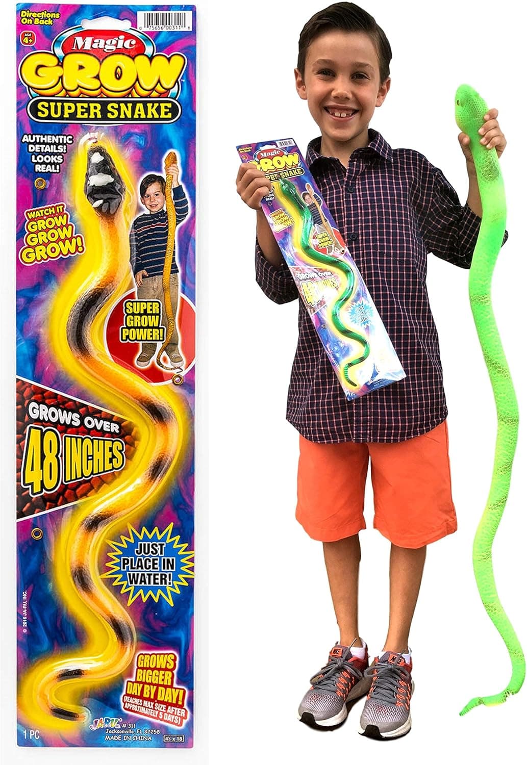 Magic Grow Snake (Pack of 1) and one Bouncy Ball by 2Chill | Grows Up to 48 Inches Great Snake Toy Party Favor | Item #311-1