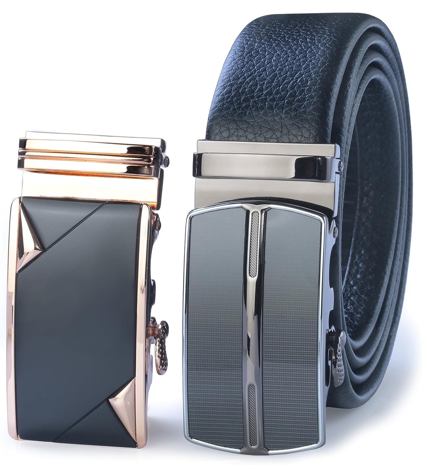 James Fiallo Men's 2-Pack Automatic Buckle Ratchet Leather Dress Belt - Gift Box