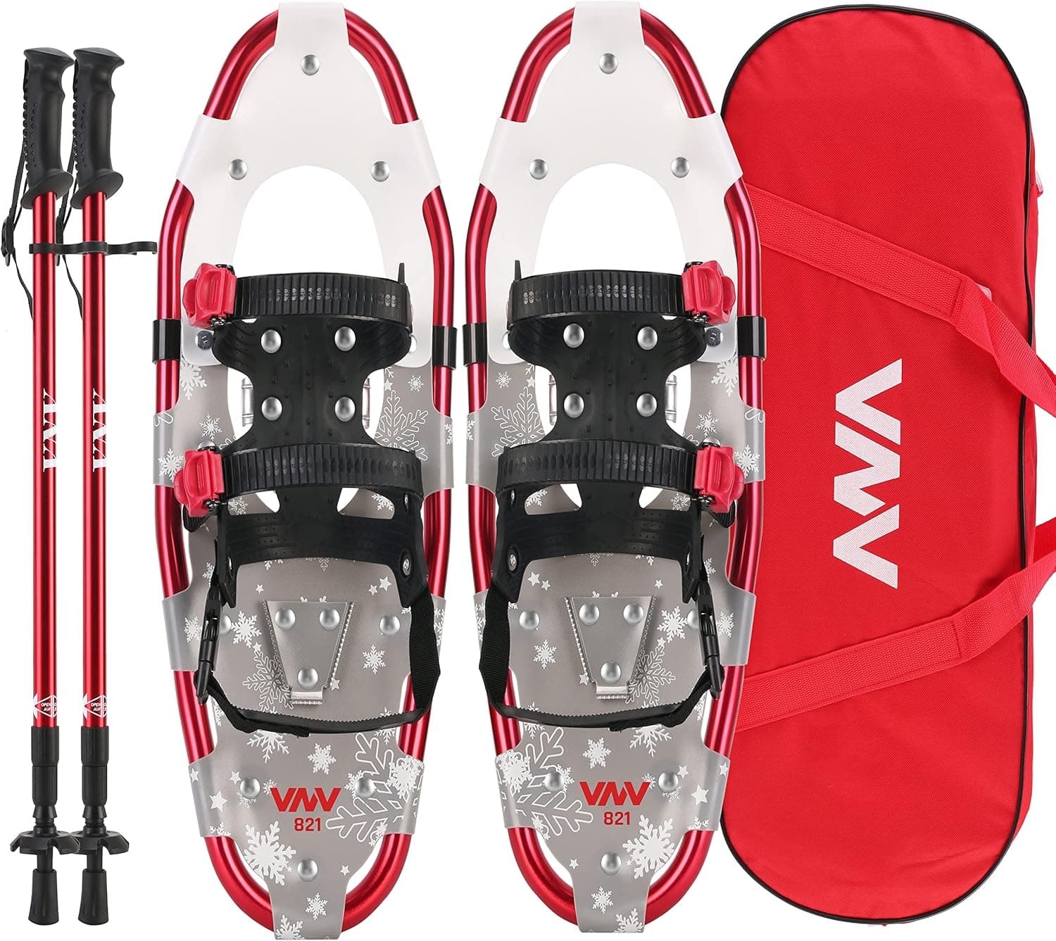 VNV Snowshoes 2022 Snowflake Series for Men Women Youth Kids, Lightweight Aluminum Alloy All Terrain Snow Shoes with Adjustable Ratchet Bindings with Carrying Tote Bag ,14"/21"/ 25"/27"/ 30"