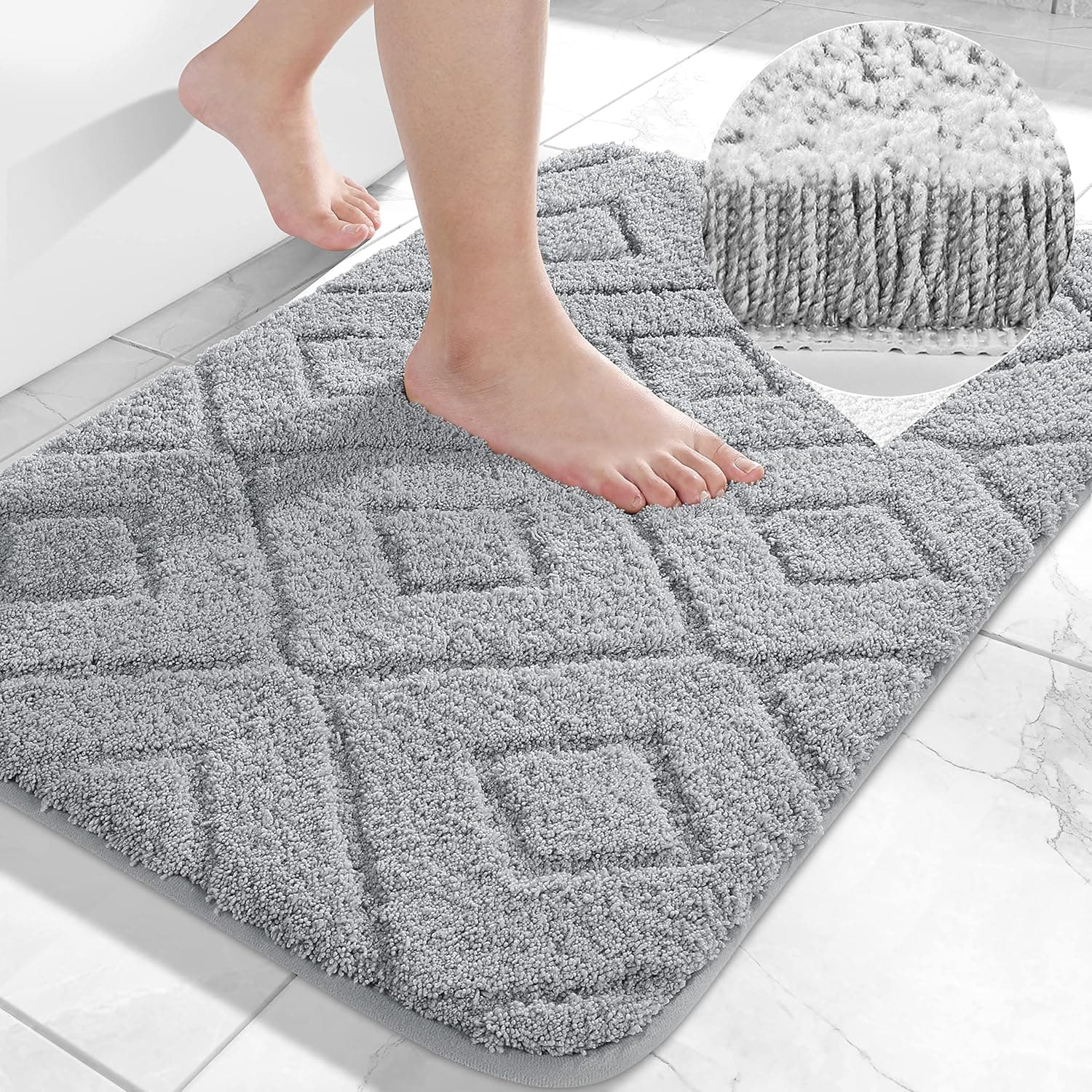 Yimobra Luxury Bathroom Rug Mat, Extra Soft Fluffy and Absorbent Microfiber Bath Rugs, Non Slip Plush Shaggy Shower Rug, Machine Washable Mats for Bathroom Floor, Bathtub and Laundry, 36x24, Grey