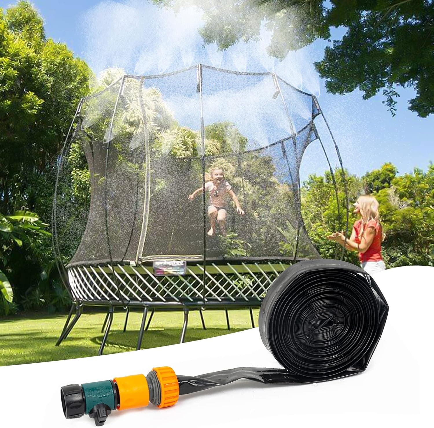 FUNPENY Trampoline Sprinkler for Kids, Outdoor Trampoline Water Accessories Hose, Fun Summer Water Play Games in Yard for Boys Girls (39FT)