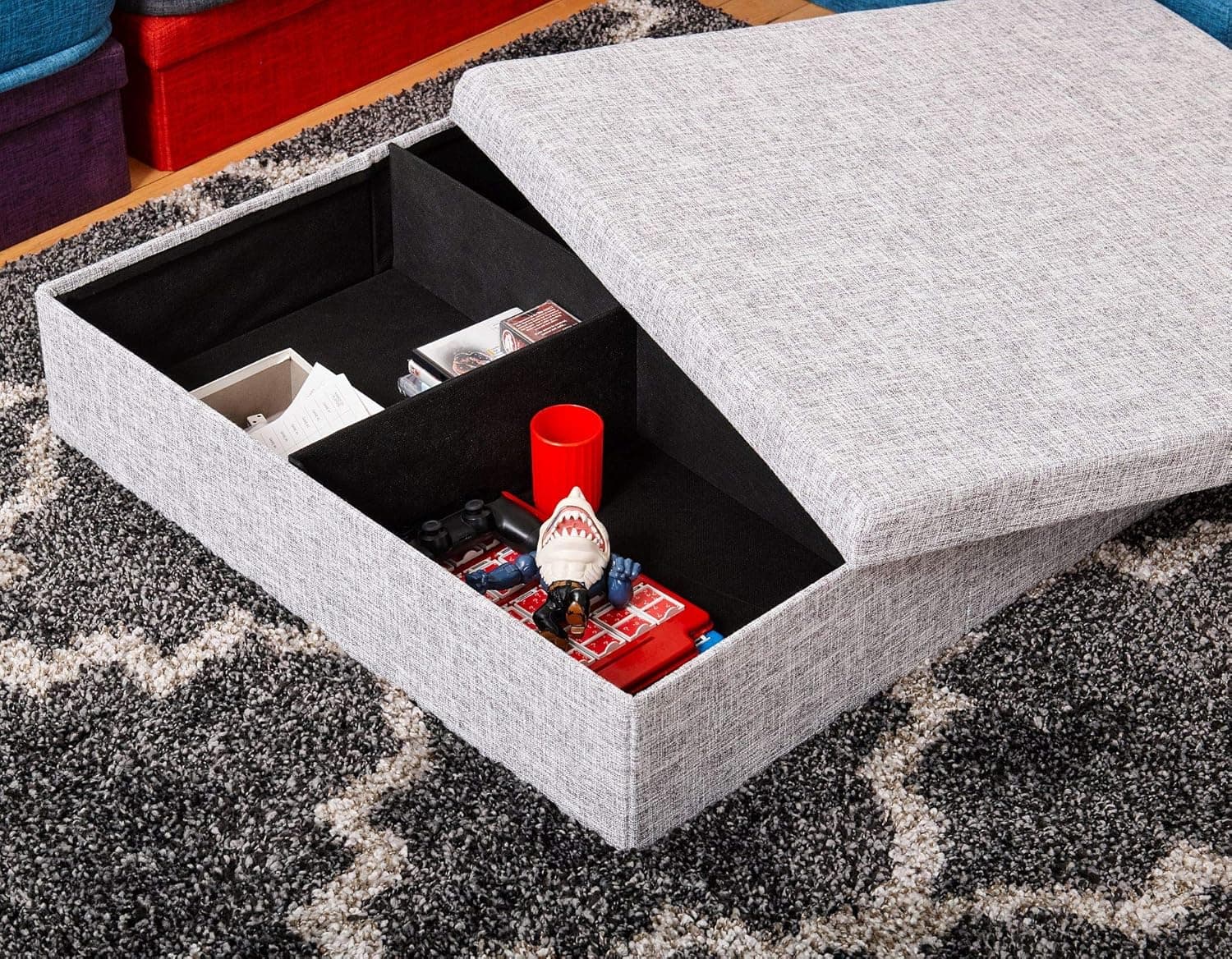 Yogibo Lift Top Coffee Table with Storage Compartments, Modular Base or Ottoman for Bean Bags, Dark Gray