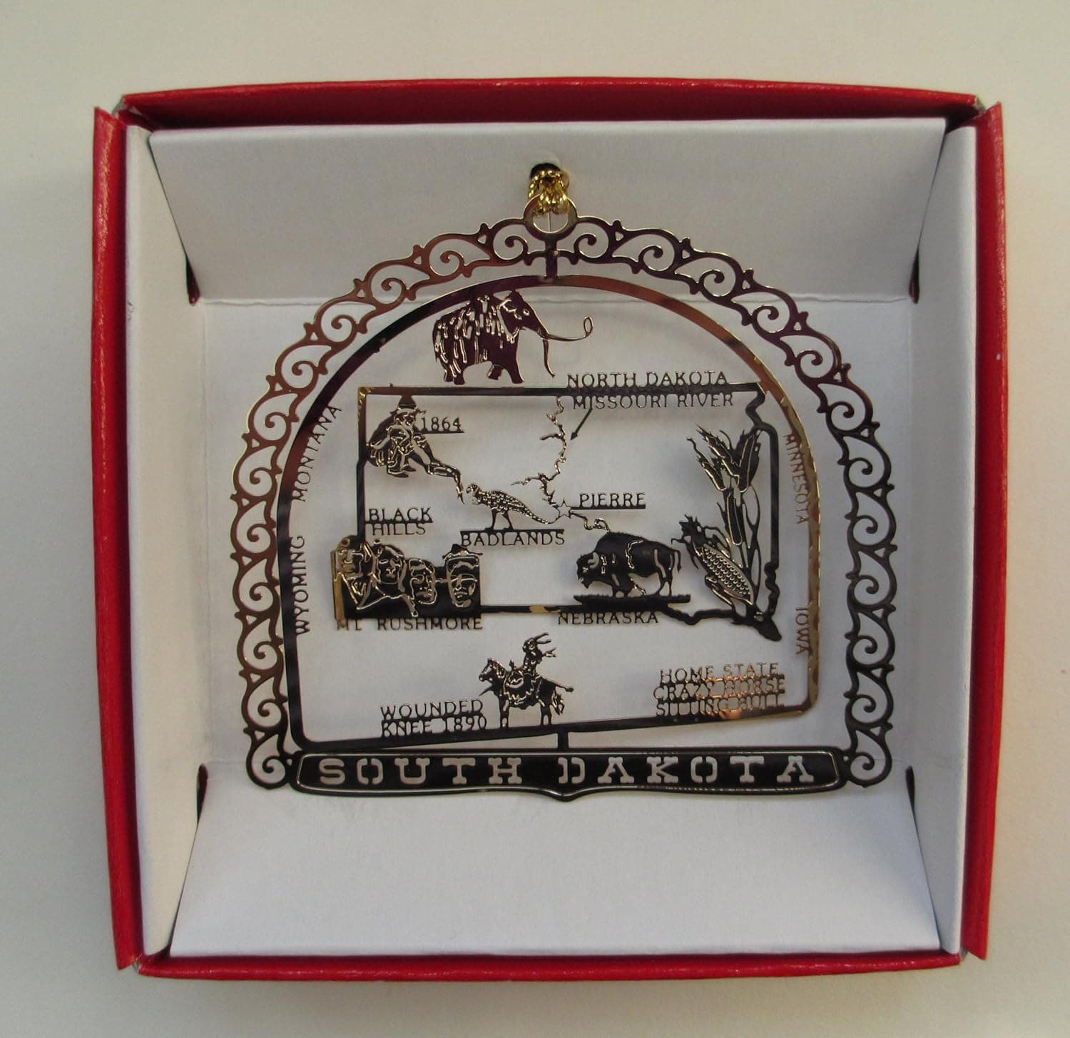 South Dakota Brass State Christmas ORNAMENT