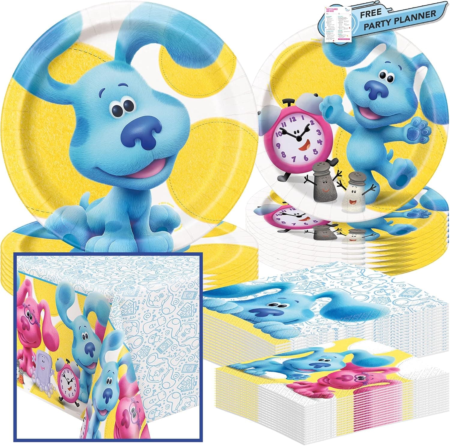 Unique Blue's Clues Tableware Party Bundle Set | Dinner & Dessert Plates, Luncheon Napkins, Table Cover | Birthday Supplies & Decorations Disposable Paper for Preschool Kids