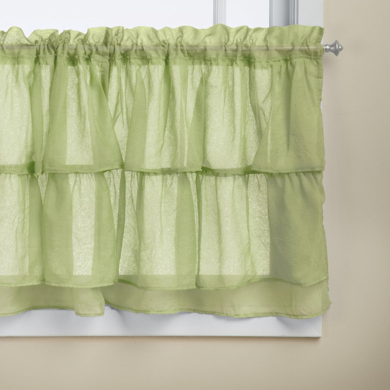 Lorraine Home Fashions Gypsy Shabby Chic Layered Ruffle Window Tier, 60 by 24-Inch, Green