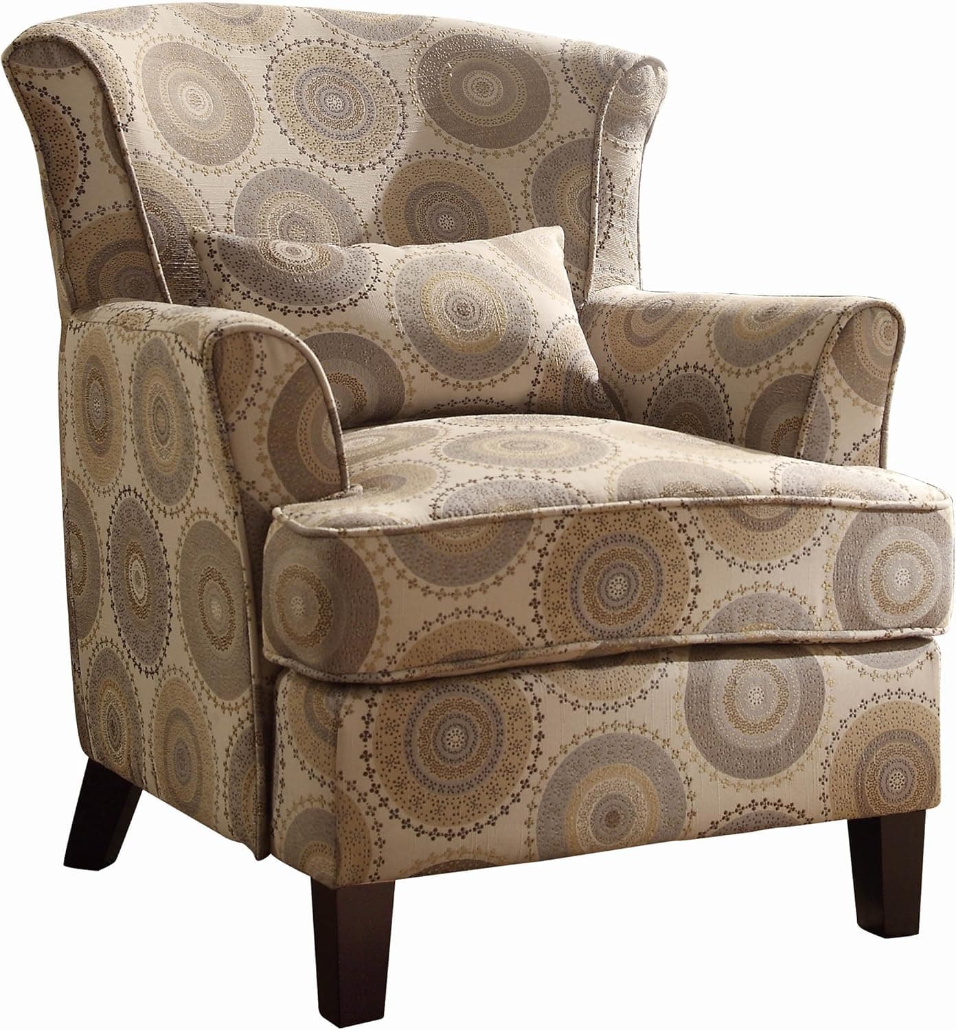 Homelegance Nicolo Wing Back Accent Chair with Pillow in Grey and Brown Medallion Print