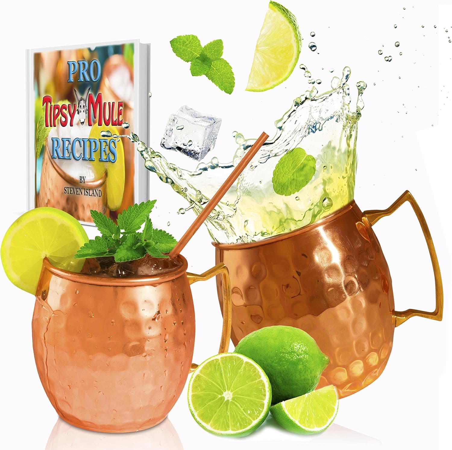 Premium Moscow Mule Copper Mugs (Set of 2) 16 Oz. | A Gift-Box | Complimentary 2 Copper Straws, Recipe Card & A Recipe E-Book