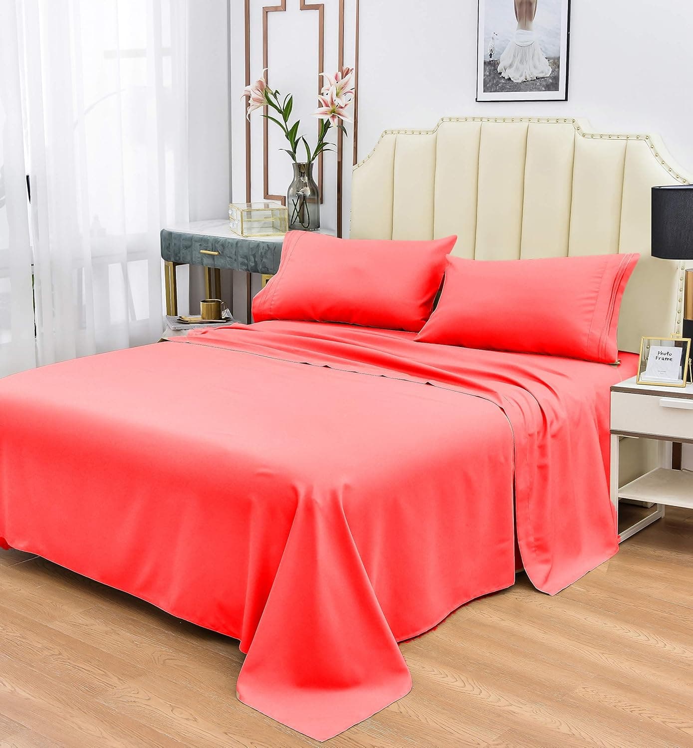 Cool Products Ultra Soft Luxury 1800 Series Bamboo Sheets Set - Hypoallergenic - Fade, Wrinkle Resistant - Deep Pocket 16” - Bamboo Sheets - 4 Pieces, Coral, Queen