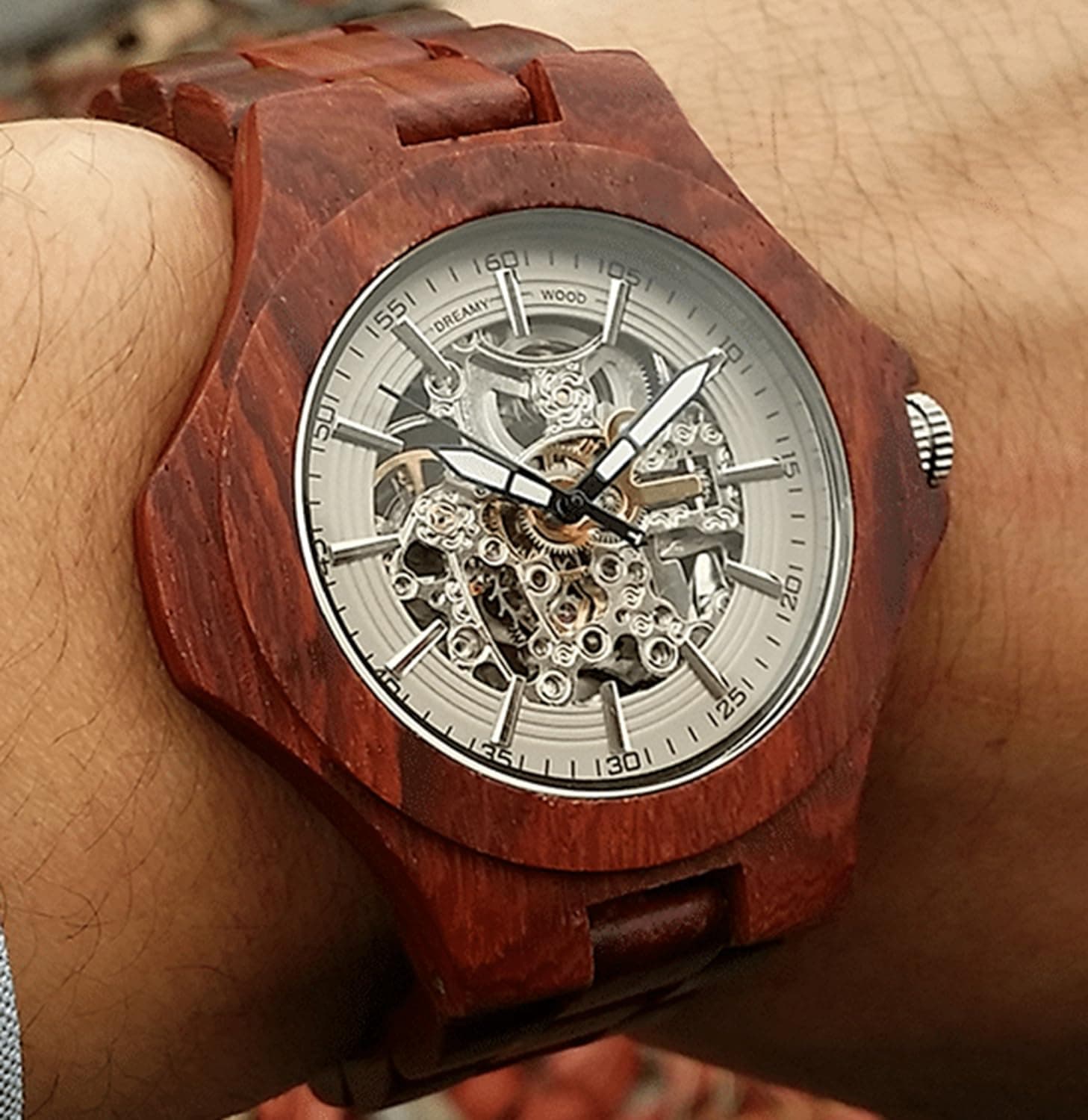 Unisex Automatic Mechanical Wooden Watch-100% Natural Cherrywood-Best Wooden Watches-Dreamy Wood Watch