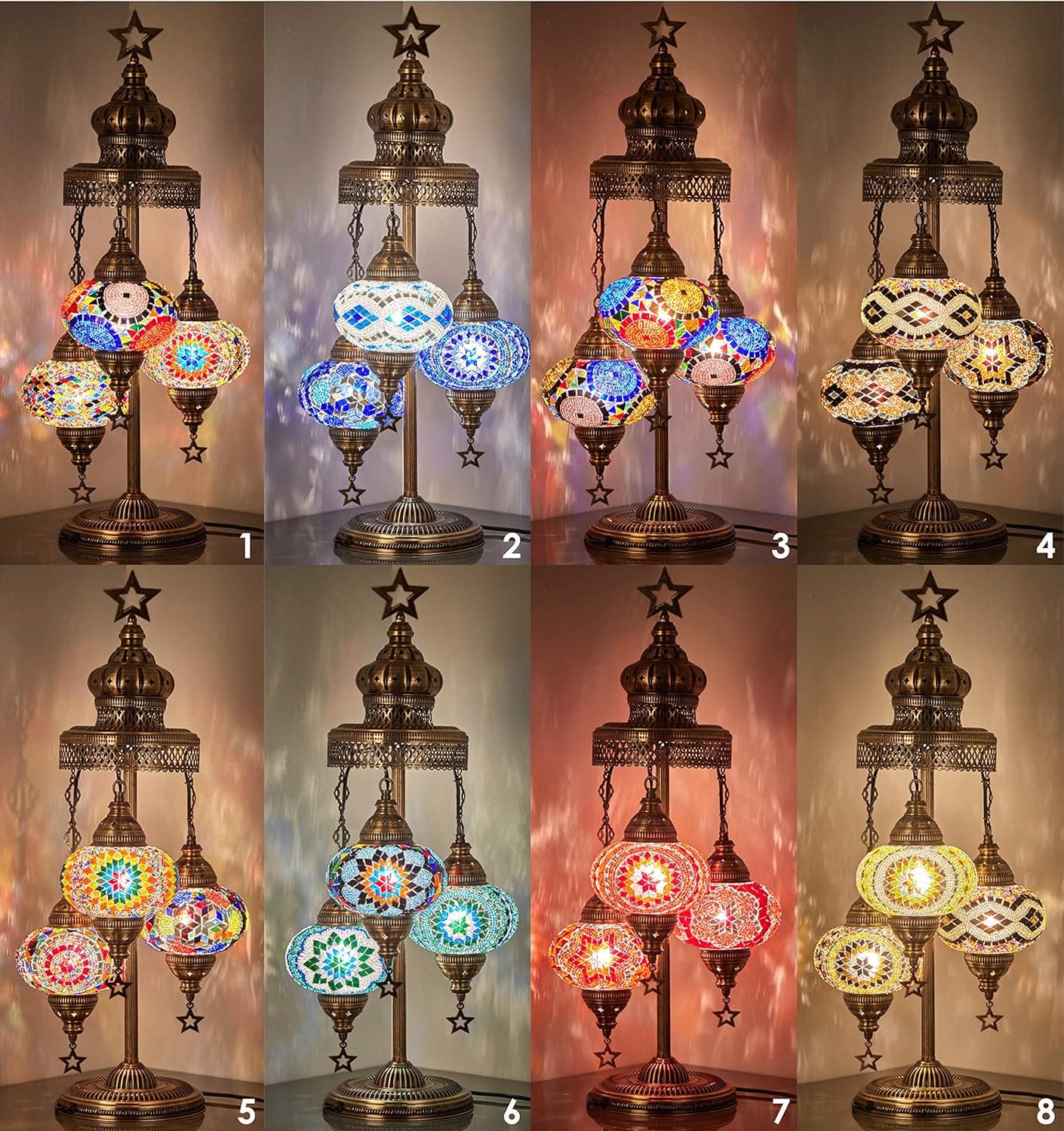 DEMMEX (16 Colors) 2020 - 3 Big Globes Magnificent Handmade Turkish Moroccan Mosaic Tiffany Table Desk Bedside Lamp Lampshade Night Accent Mood Light for North American Use, 31" Height (Customizable)