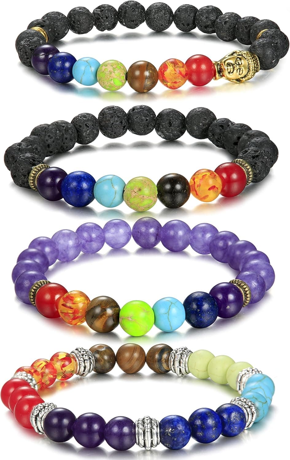 ORAZIO 1-4Pcs Lava Rock Energy Bracelet for Women Yoga Prayer Beads Bracelet for Wen Elastic 8MM Beads