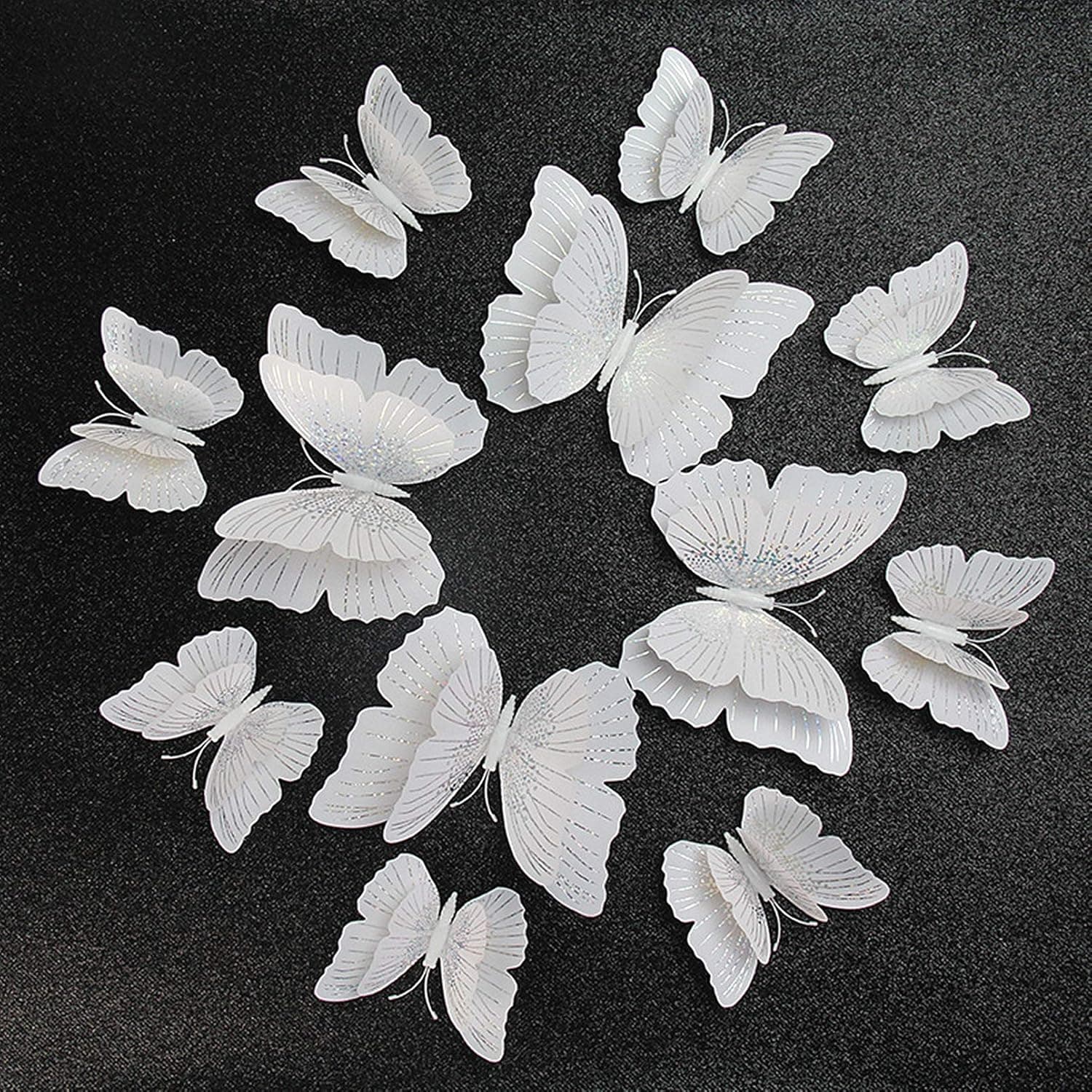 12PCS Butterfly Wall Decals 3D Butterfly Wall Stickers Decor for Wall Removable Mural Stickers Home and Room Decoration(White)