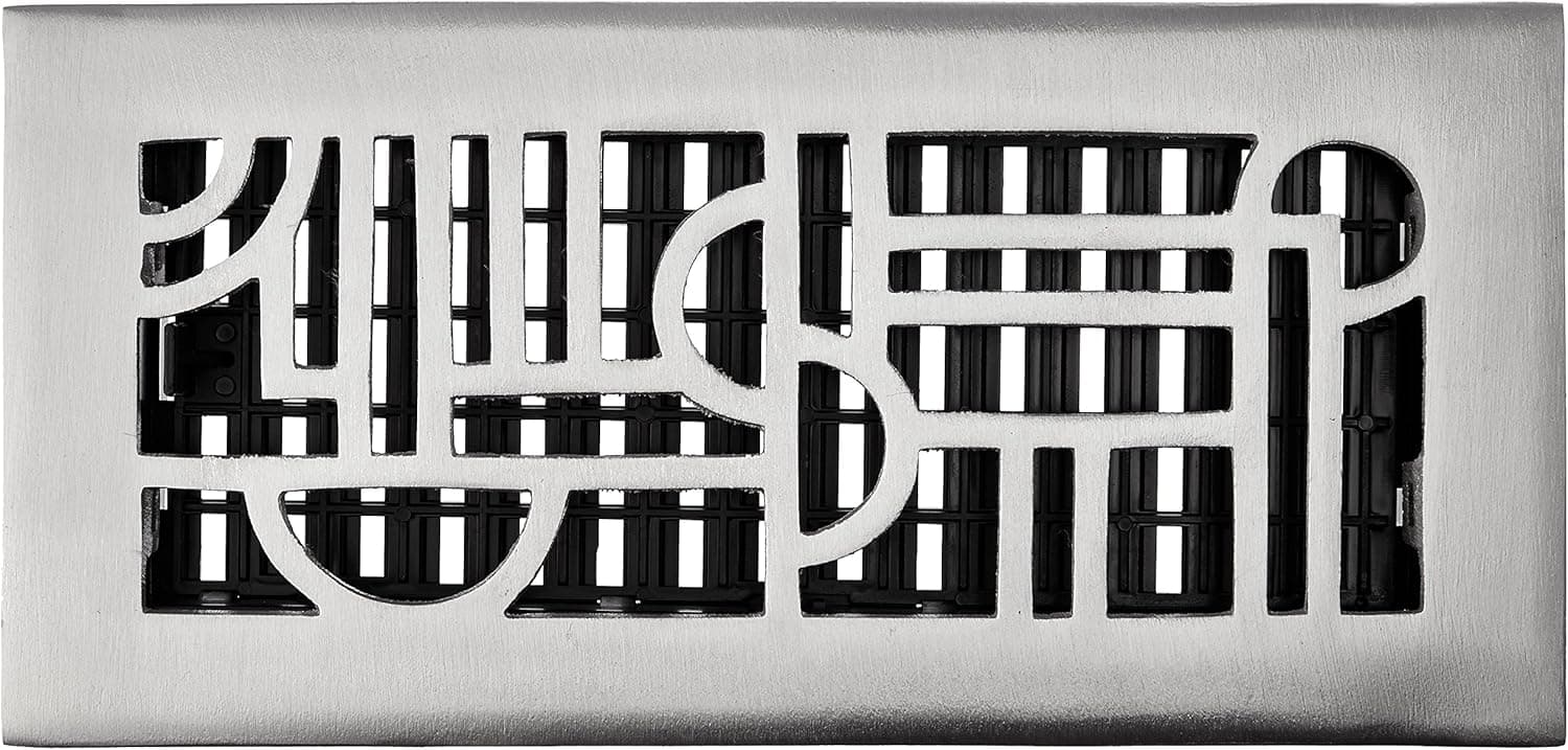 Decor Grates ADA410-NKL 4-Inch by 10-Inch Art Deco Aluminum Nickel Floor Register, Cast Aluminum with Brushed Nickel Finish