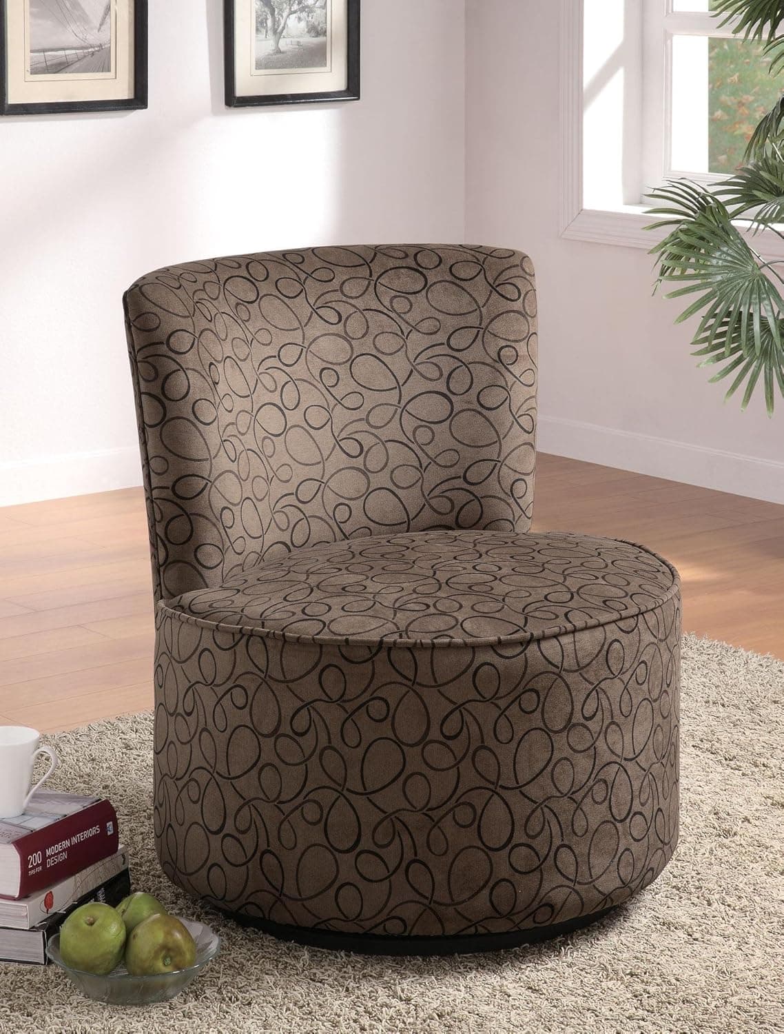 Coaster Round Swivel Accent Chair, Swirly Print