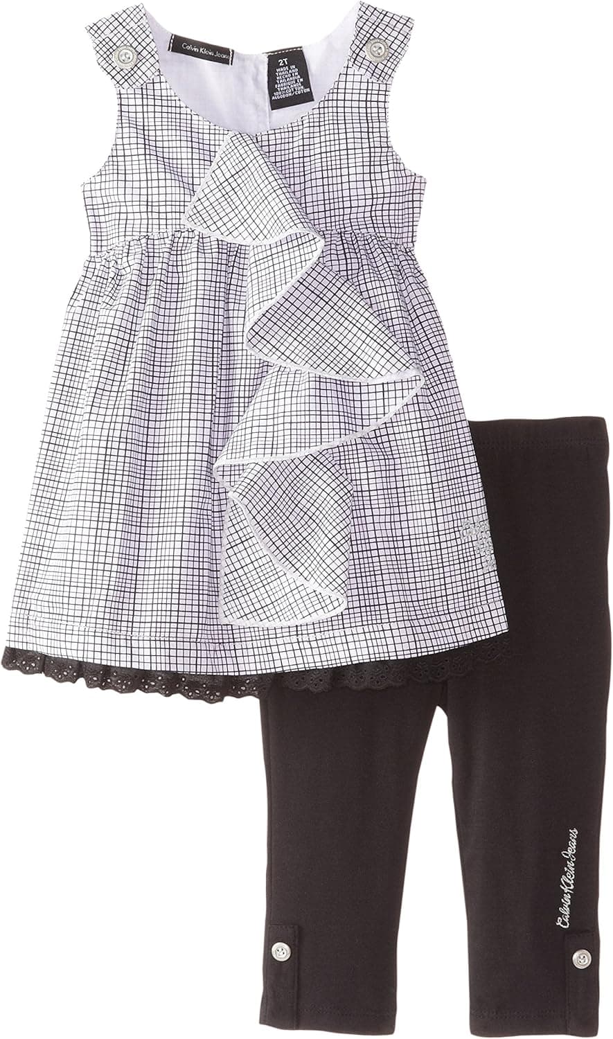 Calvin Klein Little Girls' Black White Tunic with Black Legging Set