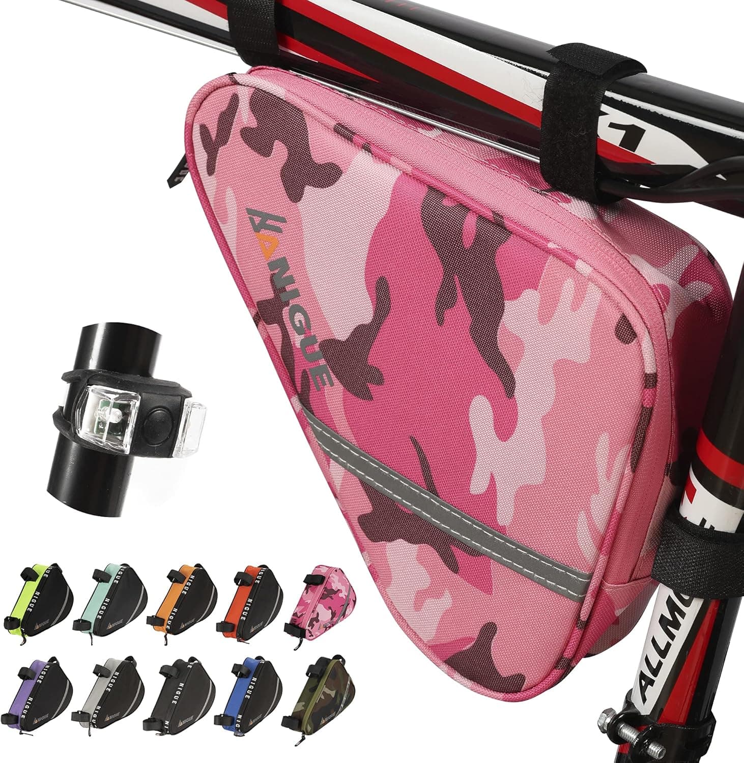 NIGUE Bike Frame Storage Bag, Night Reflective Under-seat Bike Saddle Bag, Waterproof Triangle Saddle Frame Pouch for Bicycles Rear Rack, Use for Road Bikes Mountain Commute Bikes