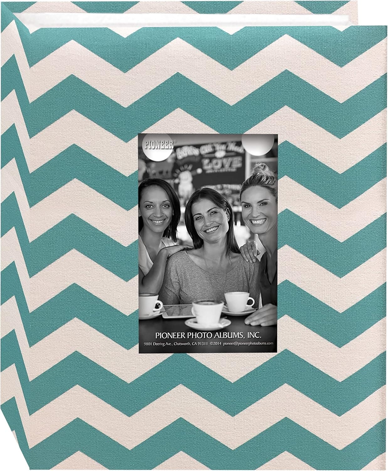 Pioneer Photo Albums CHEV-100 Chevron Fabric Frame Photo Album with 100 Pockets Hold, 4 x 6, Aqua/White