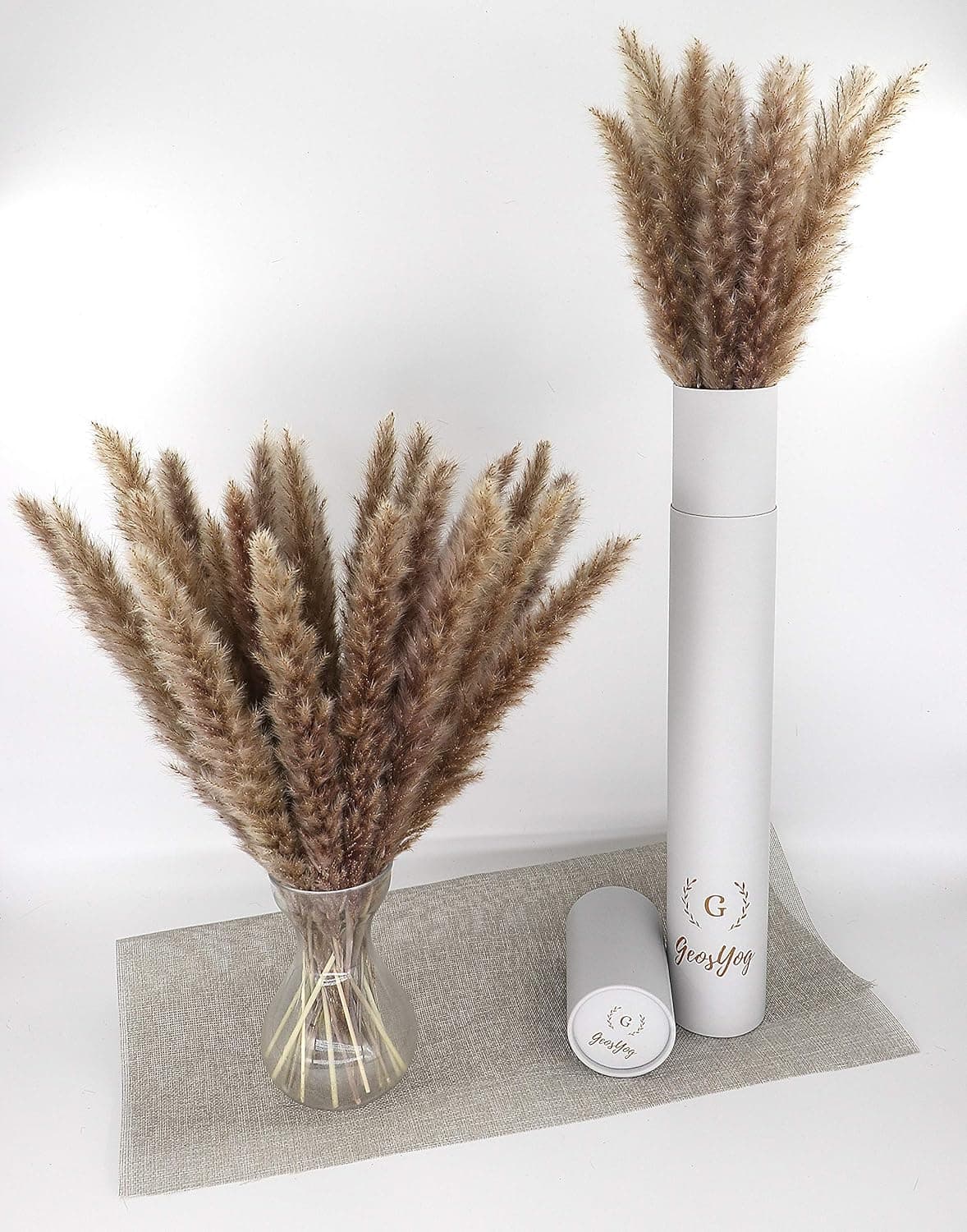 Dried Pampas Grass 30pcs 16.5 Inch Pompous Grass Floral for Boho Home Decor, Small Brown Pampas Grass Flowers Fluffy, Pompass Grass Branches Protected by Gift Box (True Color)