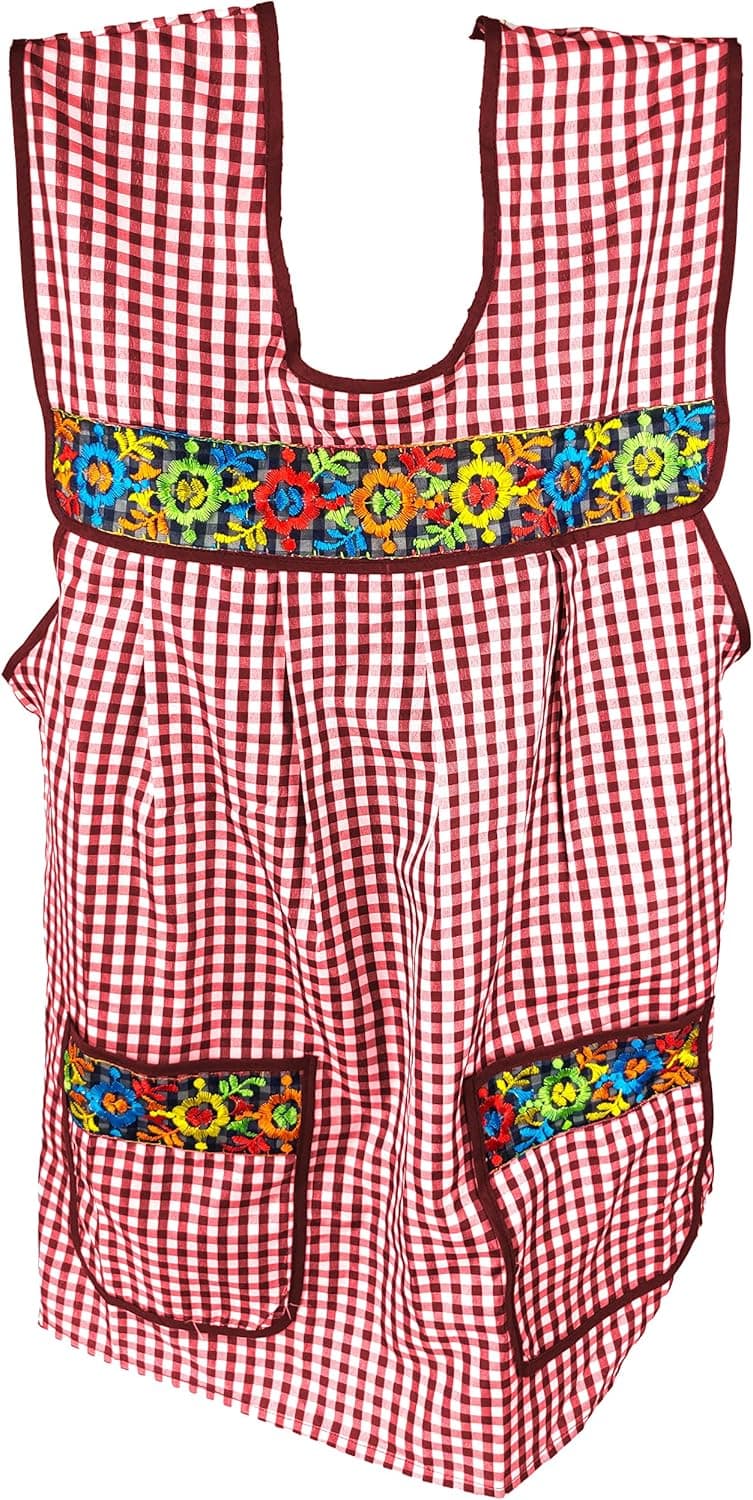 Traditional Mexican apron for women with pockets beautiful flower embroidery - Mandiles para mujer mexicanos mandil