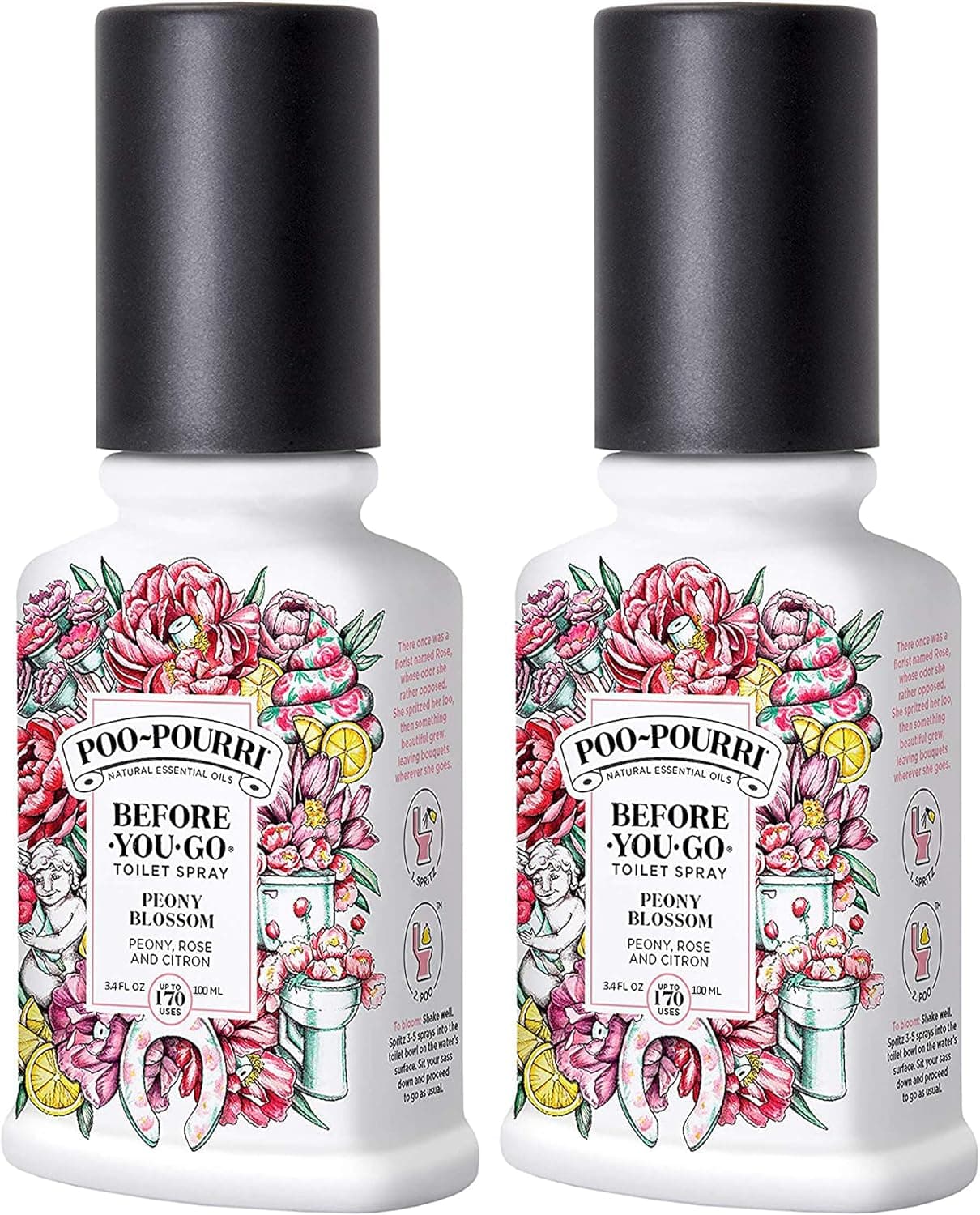 Poo-Pourri Before You Go Toilet Spray 3.4 Oz Peony Blossom, 2 Pack