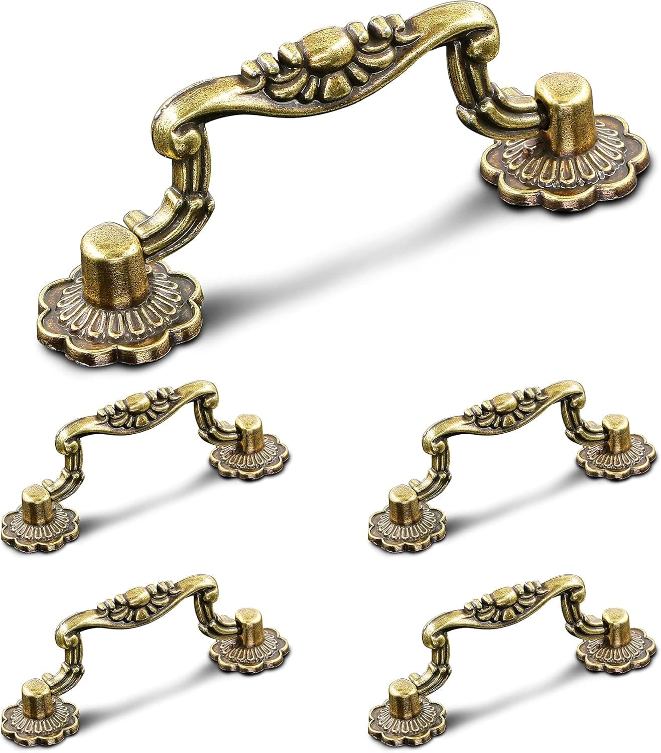 Zernmiarder 5 pcs Antique Bronze Cabinet Pulls, 3 inch Hole Centers Vintage Cabinet Drawer Handles, Retro Dresser Drawer Pulls, Cabinet Door Handles for Drawer Dresser Chest Closet