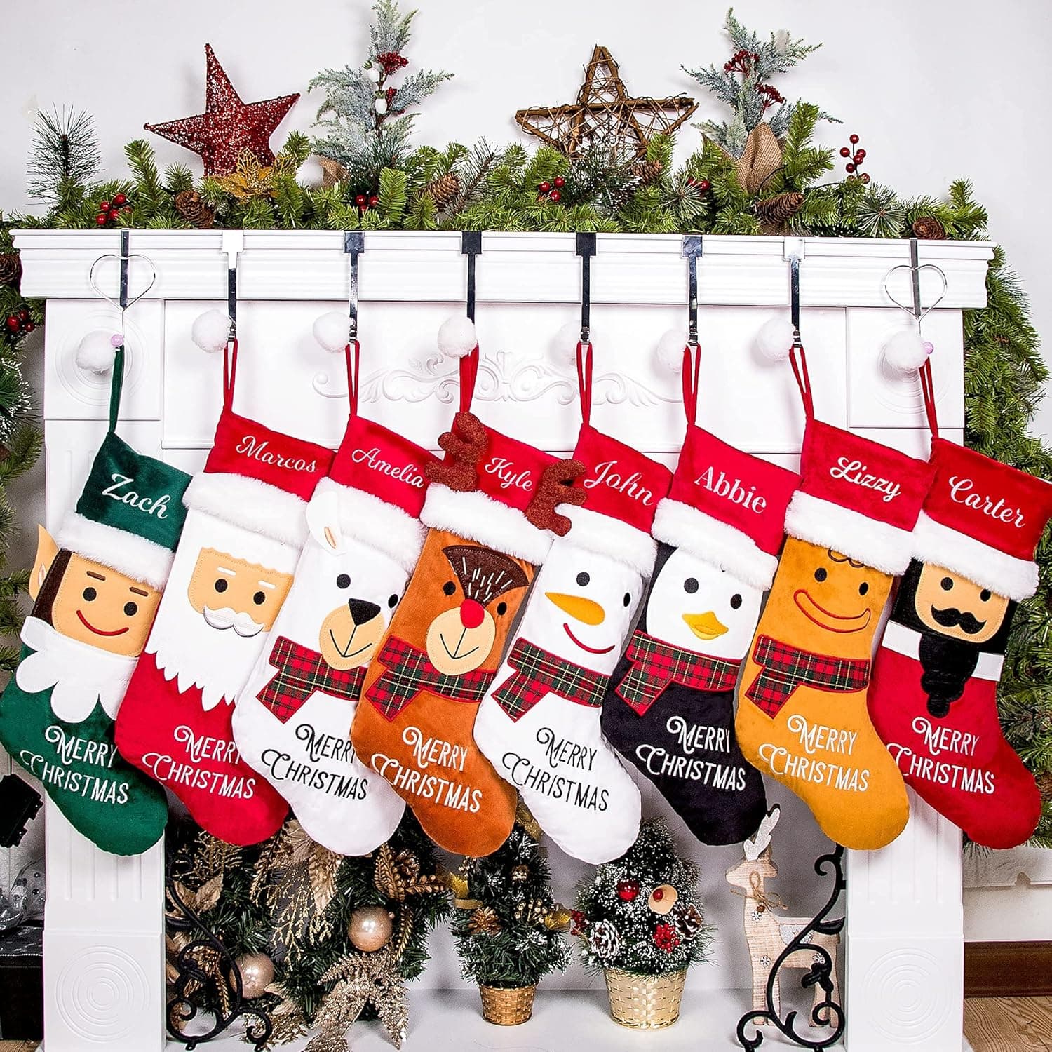 Rorain Personalized Christmas Stockings for Family 20.5” Tall Embroidery Custom Luxury Velvet Decor Hanging Ornaments for Xmas Decoration 8 Pack
